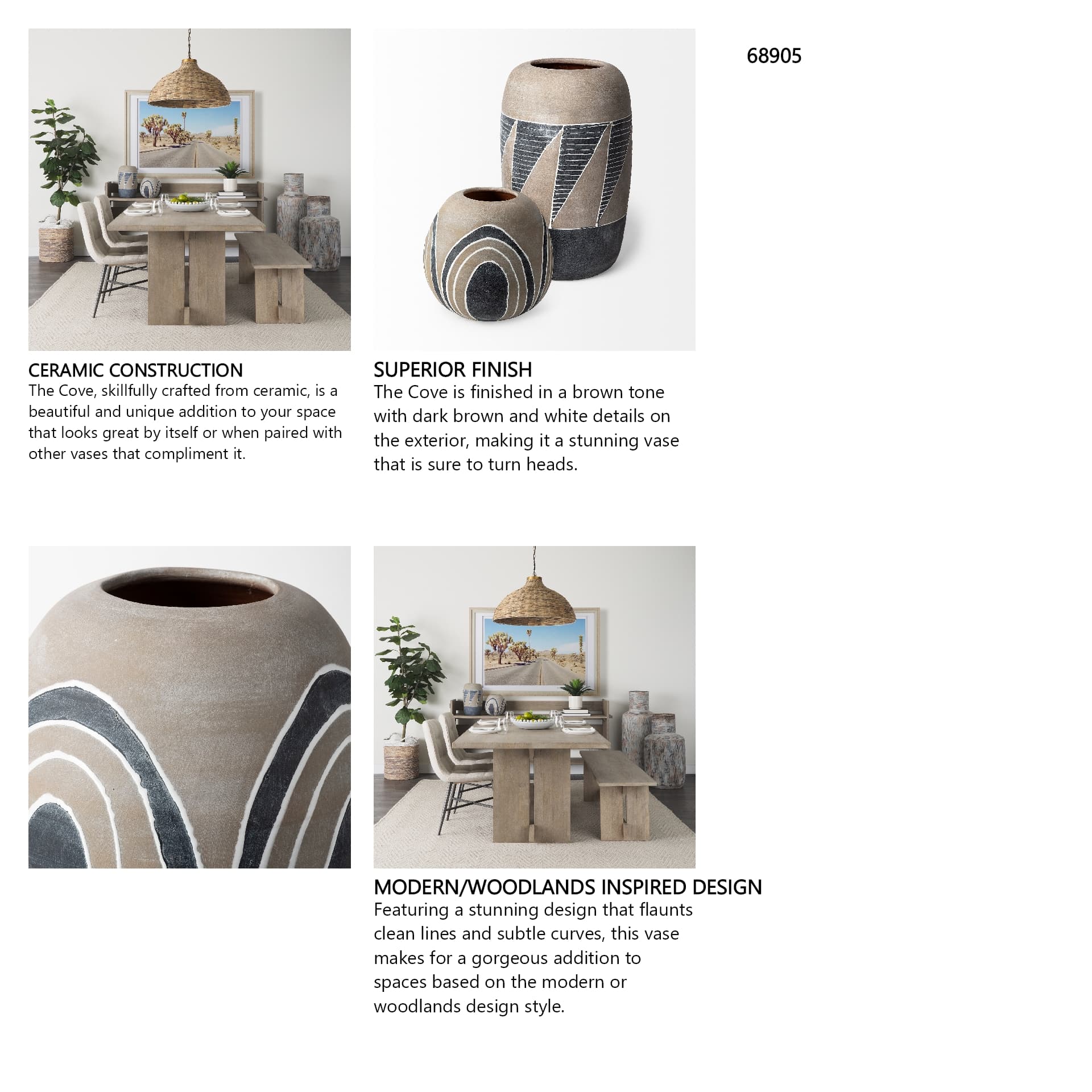 Cove Small Brown/White Ceramic Vase — in a styled room