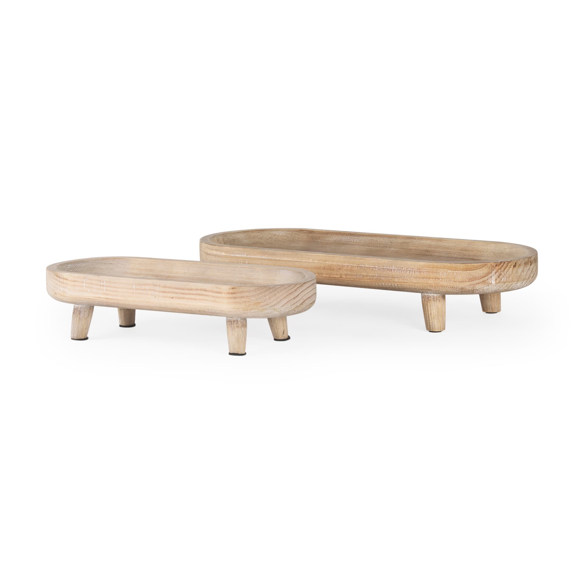 Carver Set of 2 Oblong White Washed Wood Footed Trays — product photograph