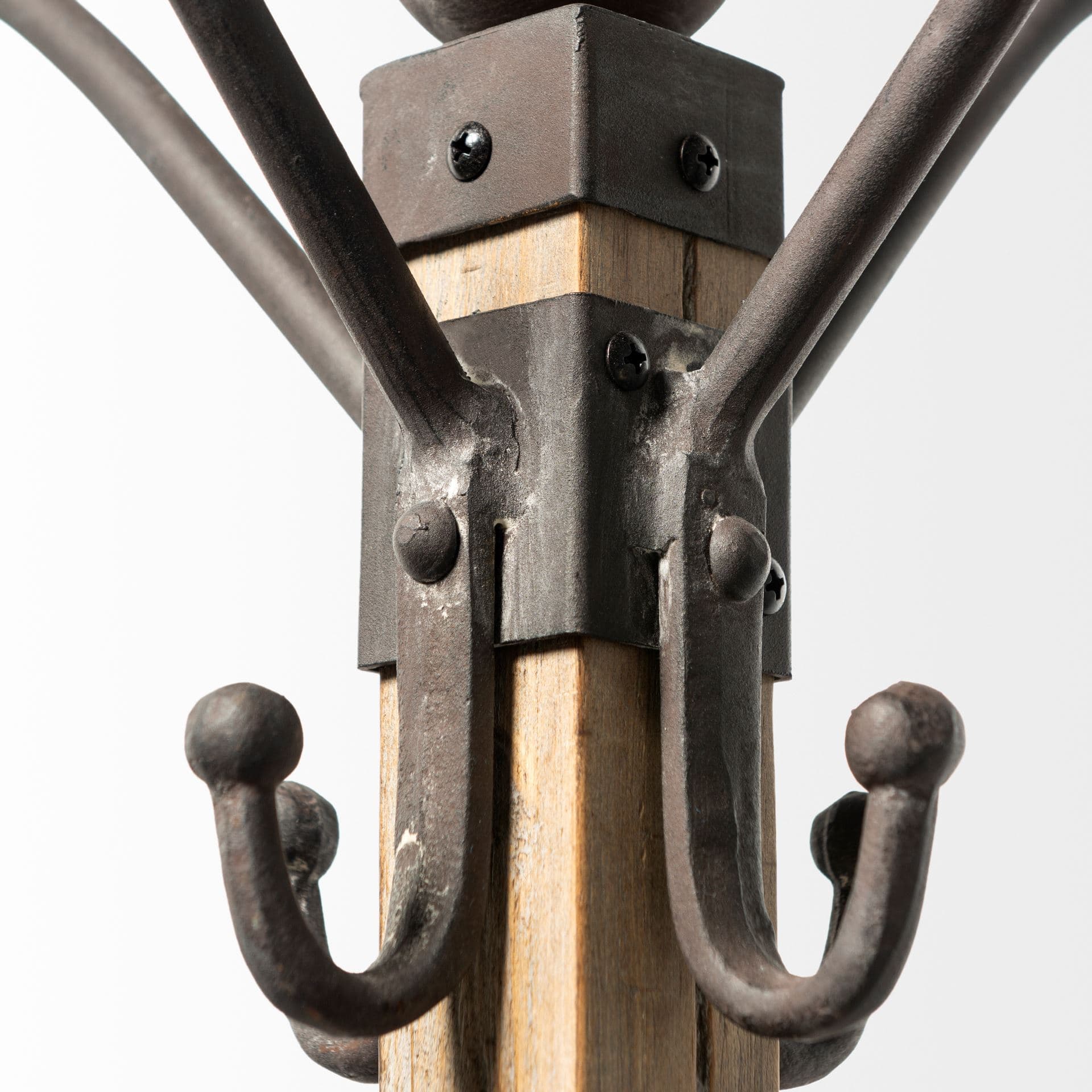 Lamda 22 x 75 Black Metal and Light Brown Wood Coat Rack — product photograph