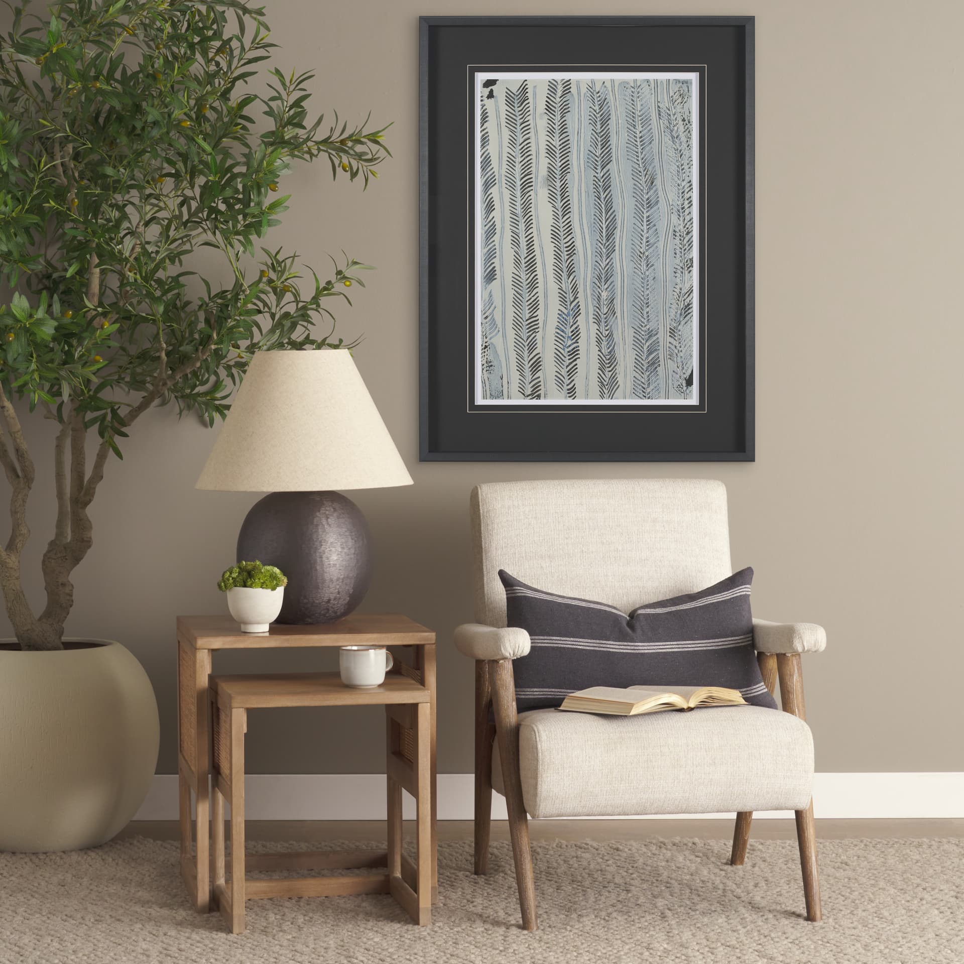 Jayme 14x26 Gray/White Striped Cotton Lumbar Pillow Cover w/Filler — product photograph