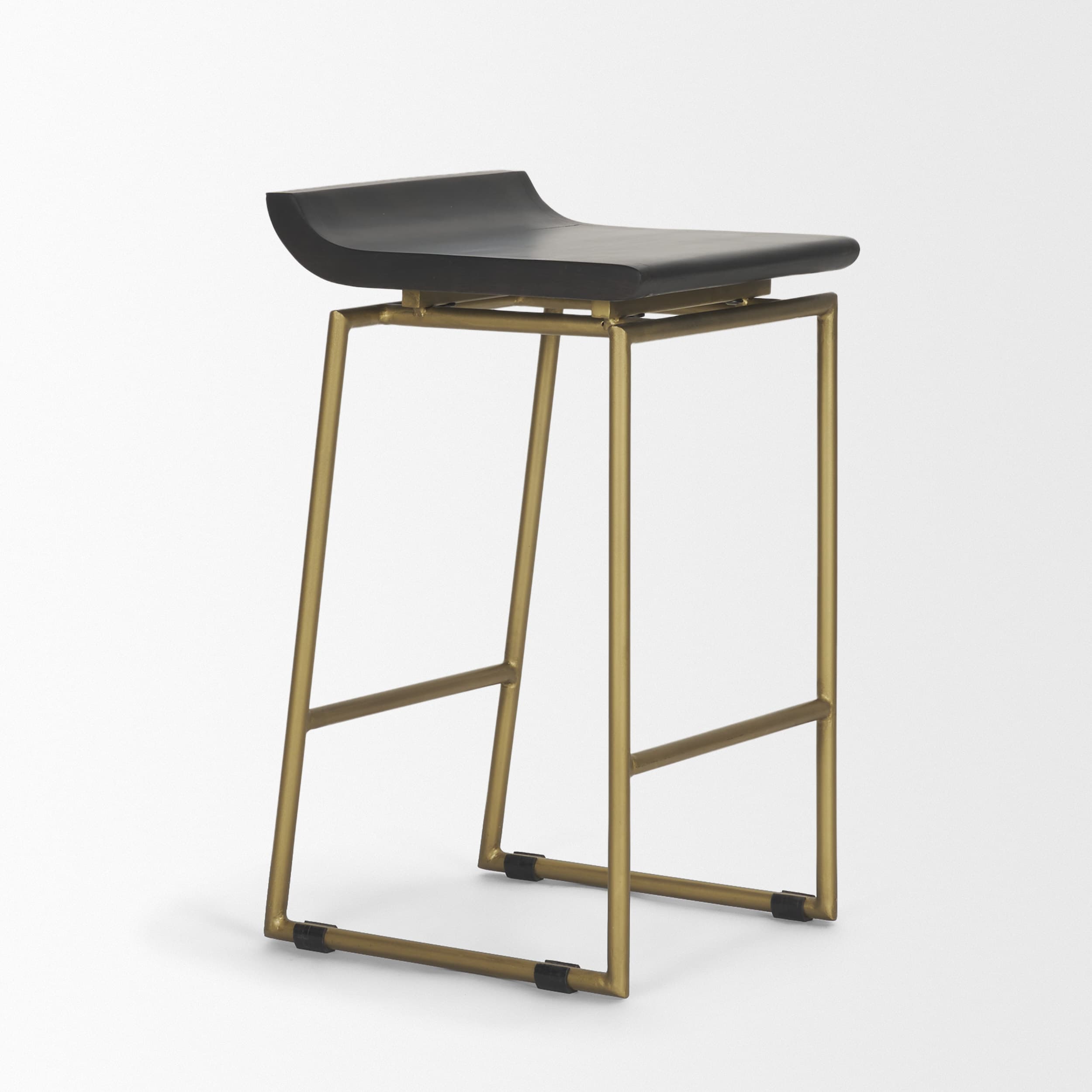 Givens Backless 26in Seat Counter Stool | Brown Wood w/ Gold Metal — product photograph
