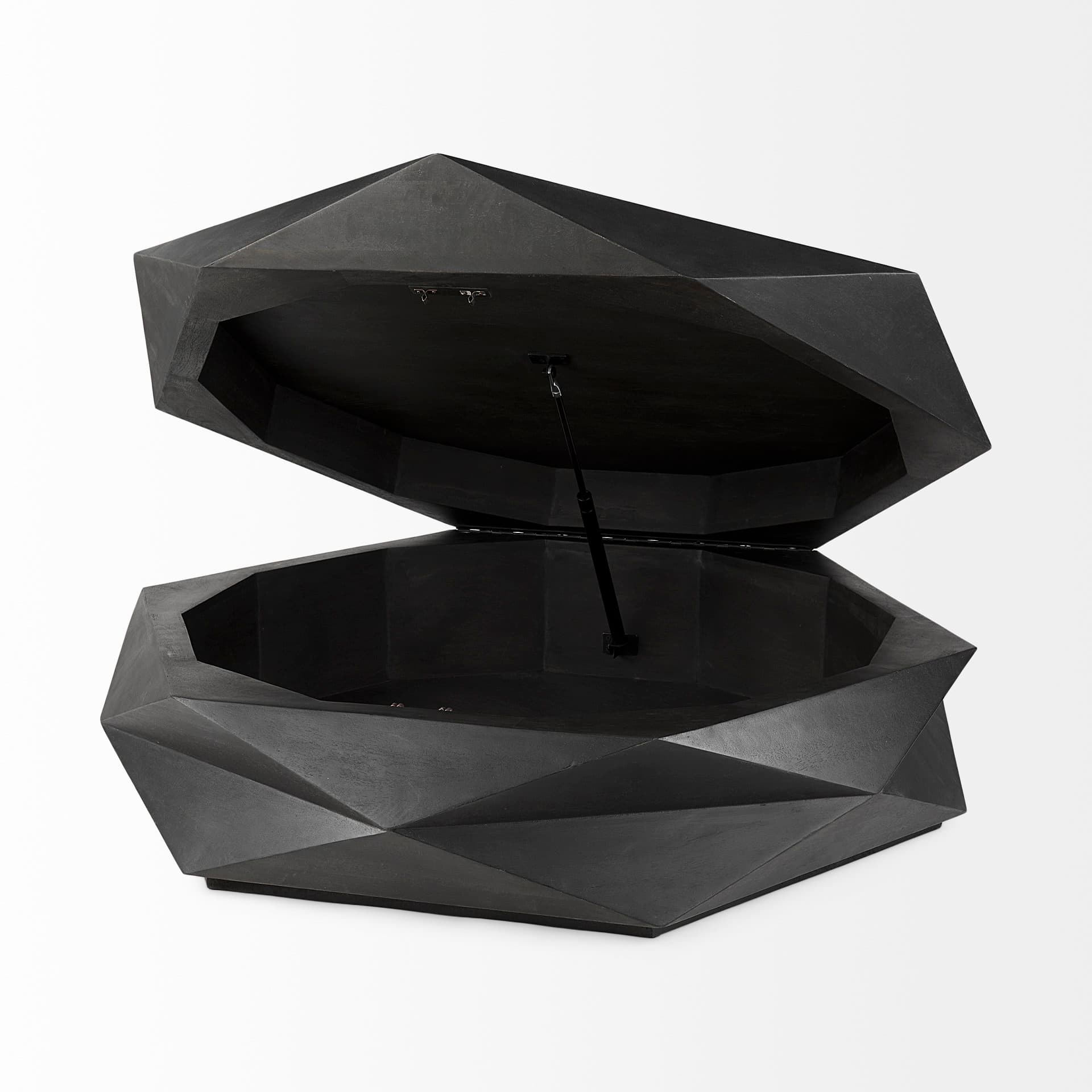 Arreto 48" Black Solid Wood Hexagonal Storage Coffee Table — product photograph