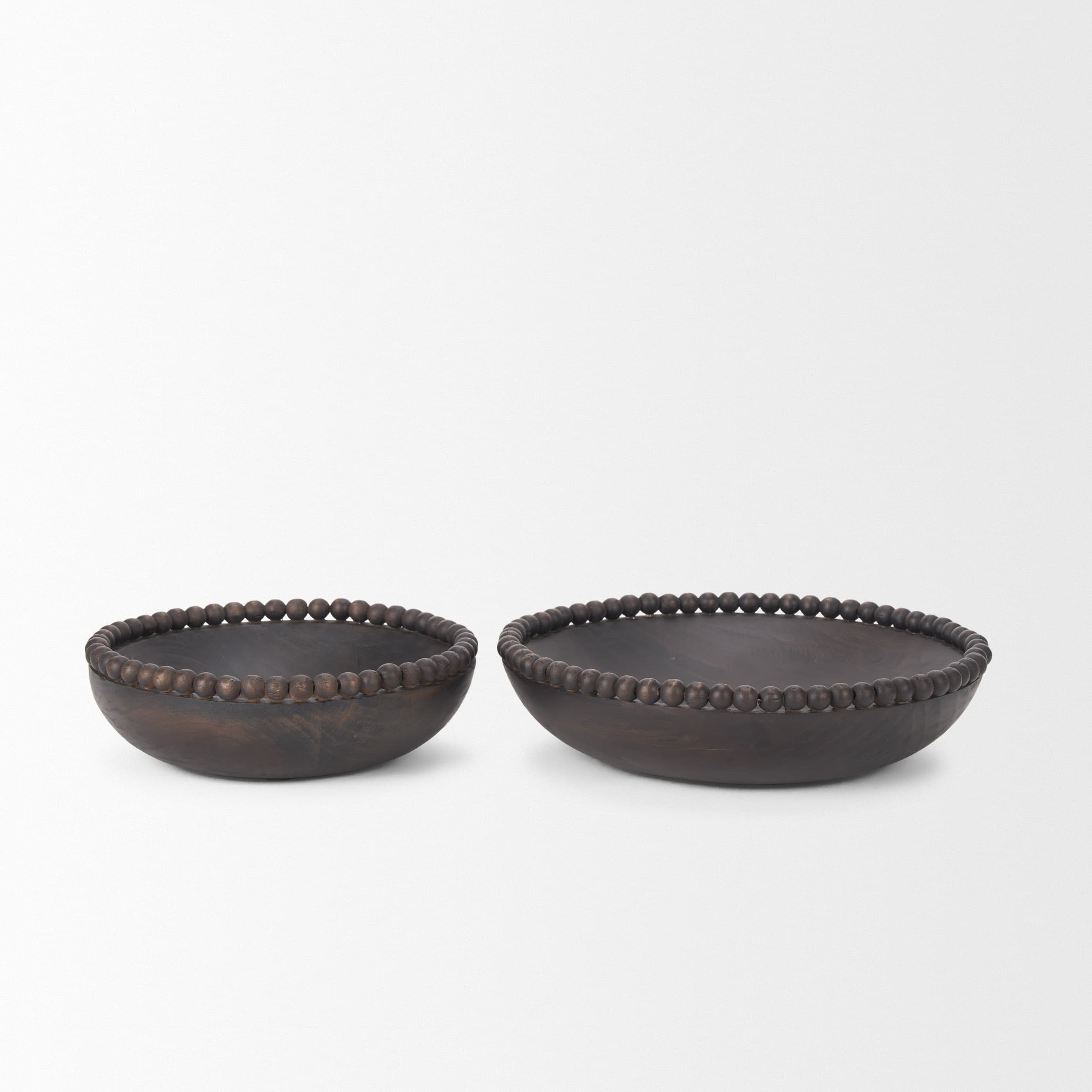 Wendell Dark Brown Wood w/ Wood Beads Round Bowls — product photograph