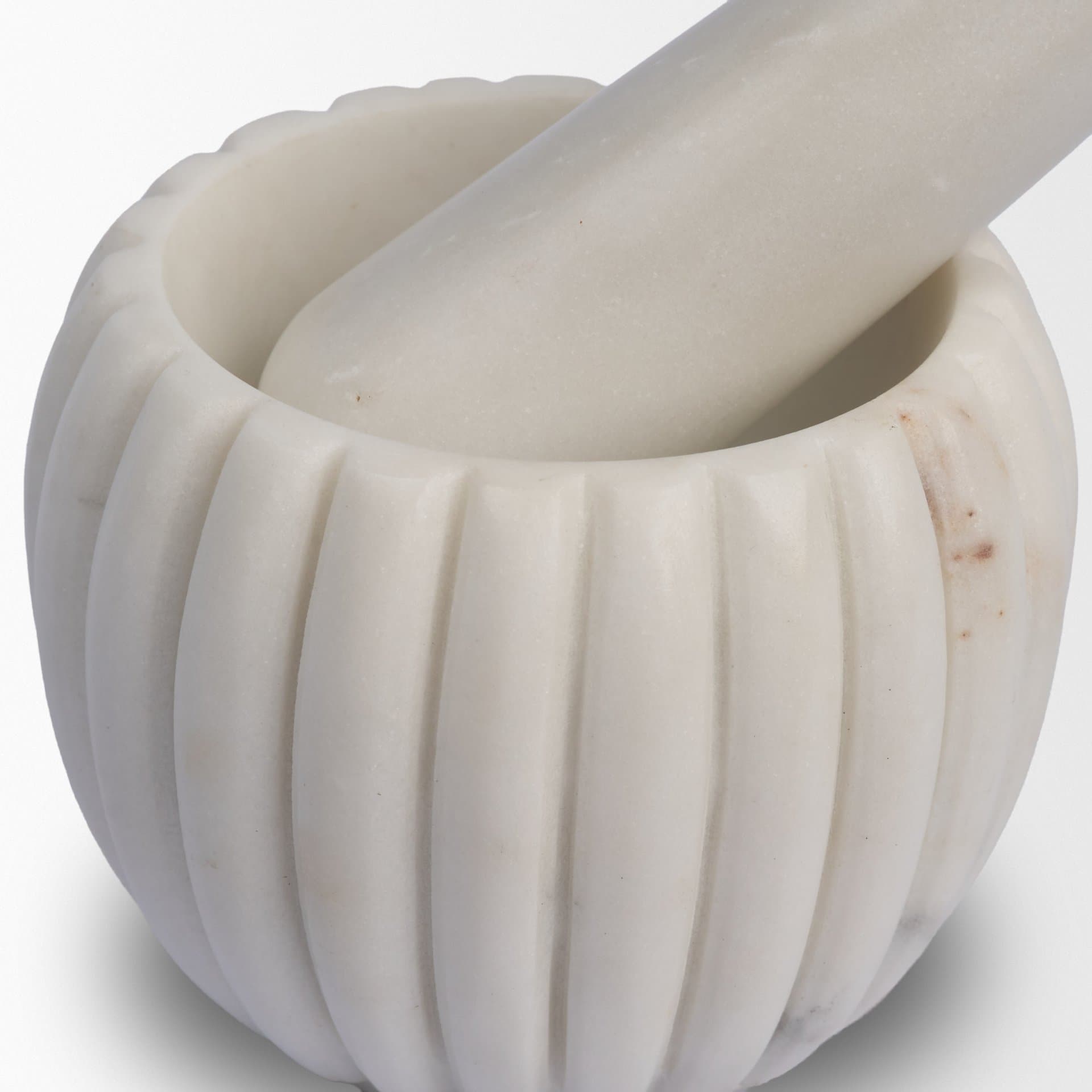 Cava Ribbed White Marble Mortar & Pestle — product photograph