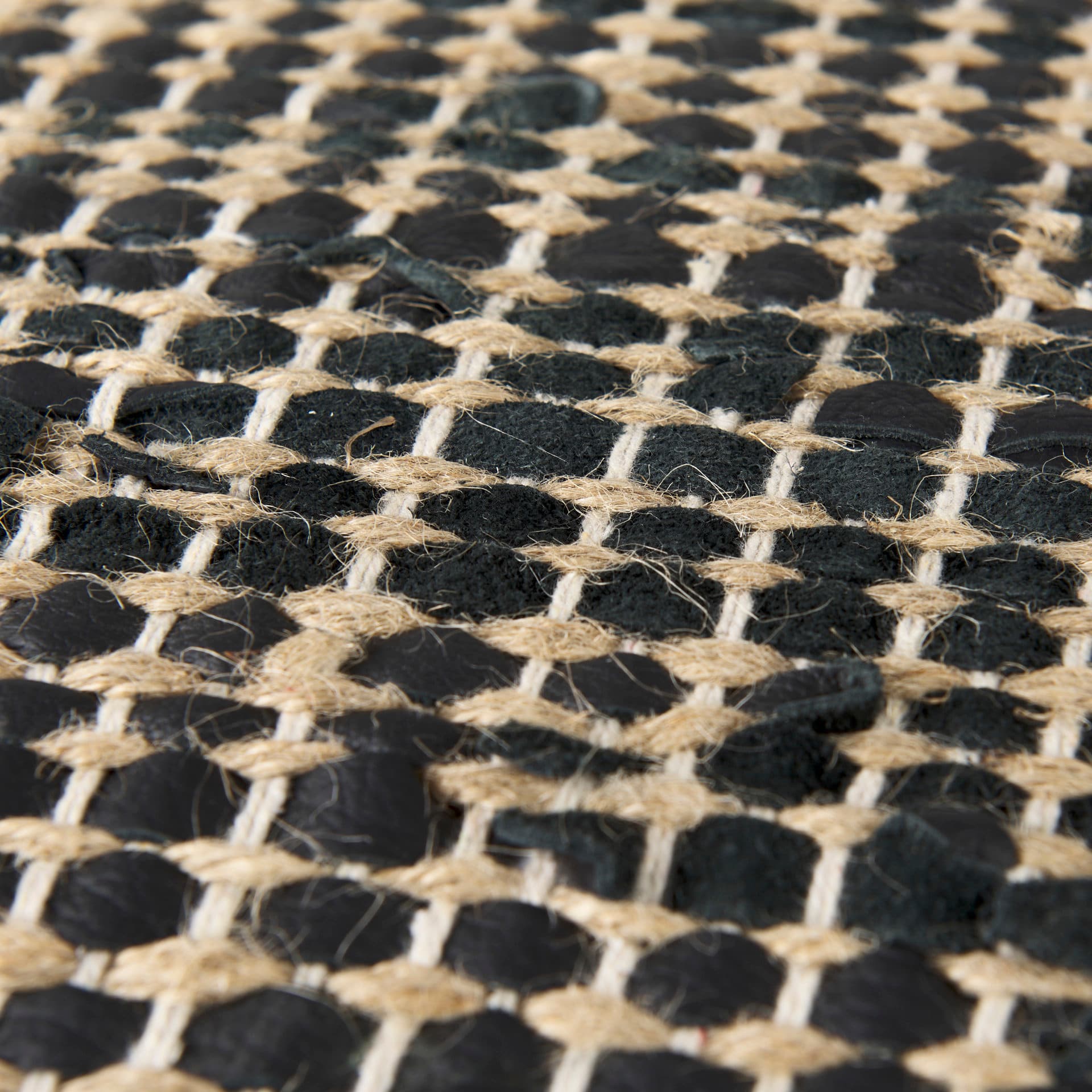 Aalia 16.0L x 16.0W x 16.0H Charcoal Leather and Jute Pouf — product photograph