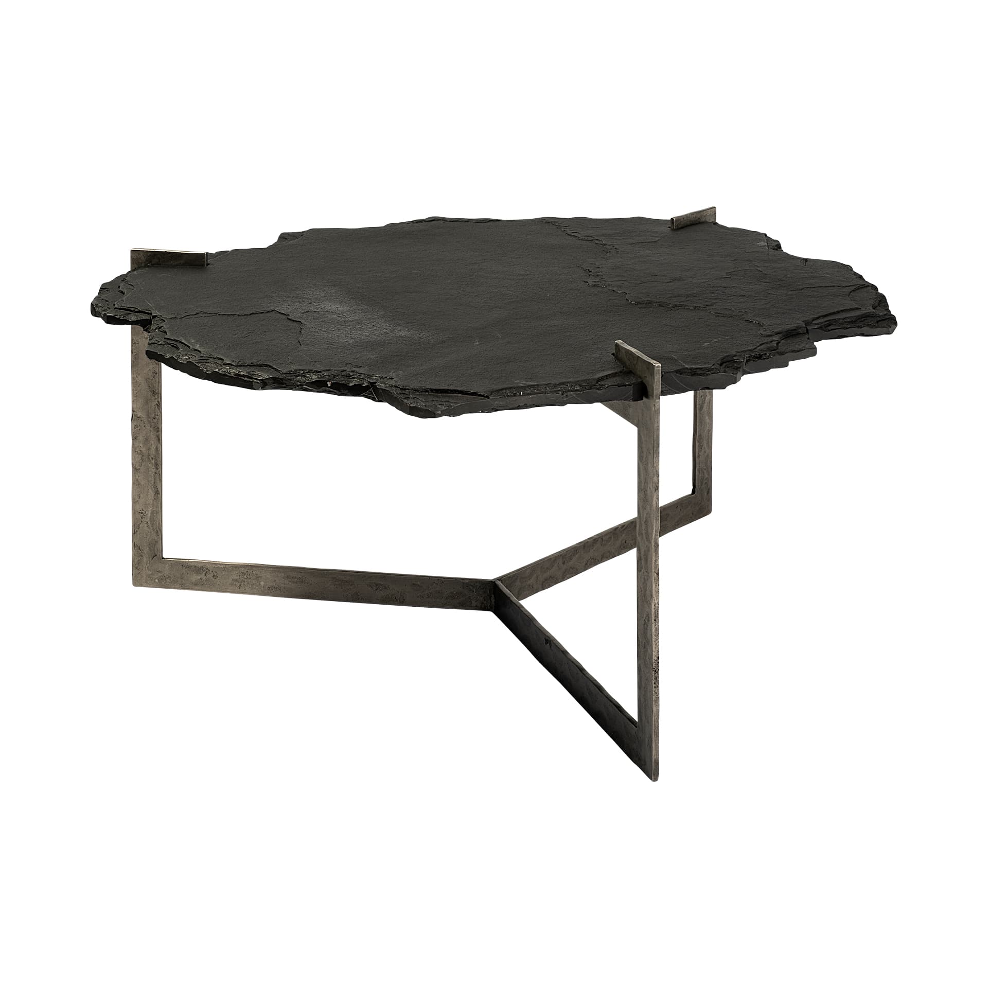 Shale 37" Irregular Live-Edge Black Slate w/Flat Iron Base Coffee Table — product photograph