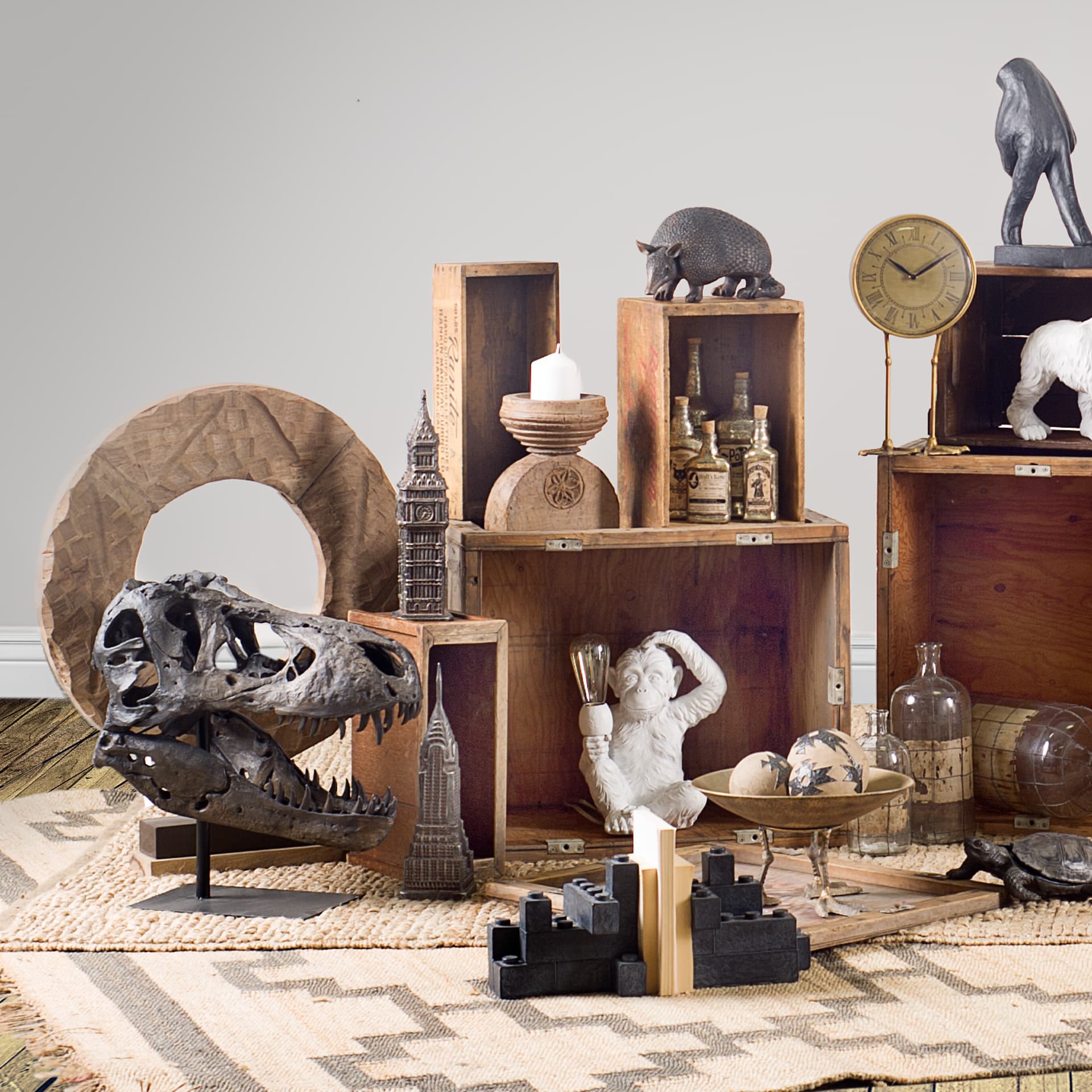 Lagrane 19L x 11W Brown Resin Tyrannosaurus T Rex Dinosaur Skull Replica — product photograph