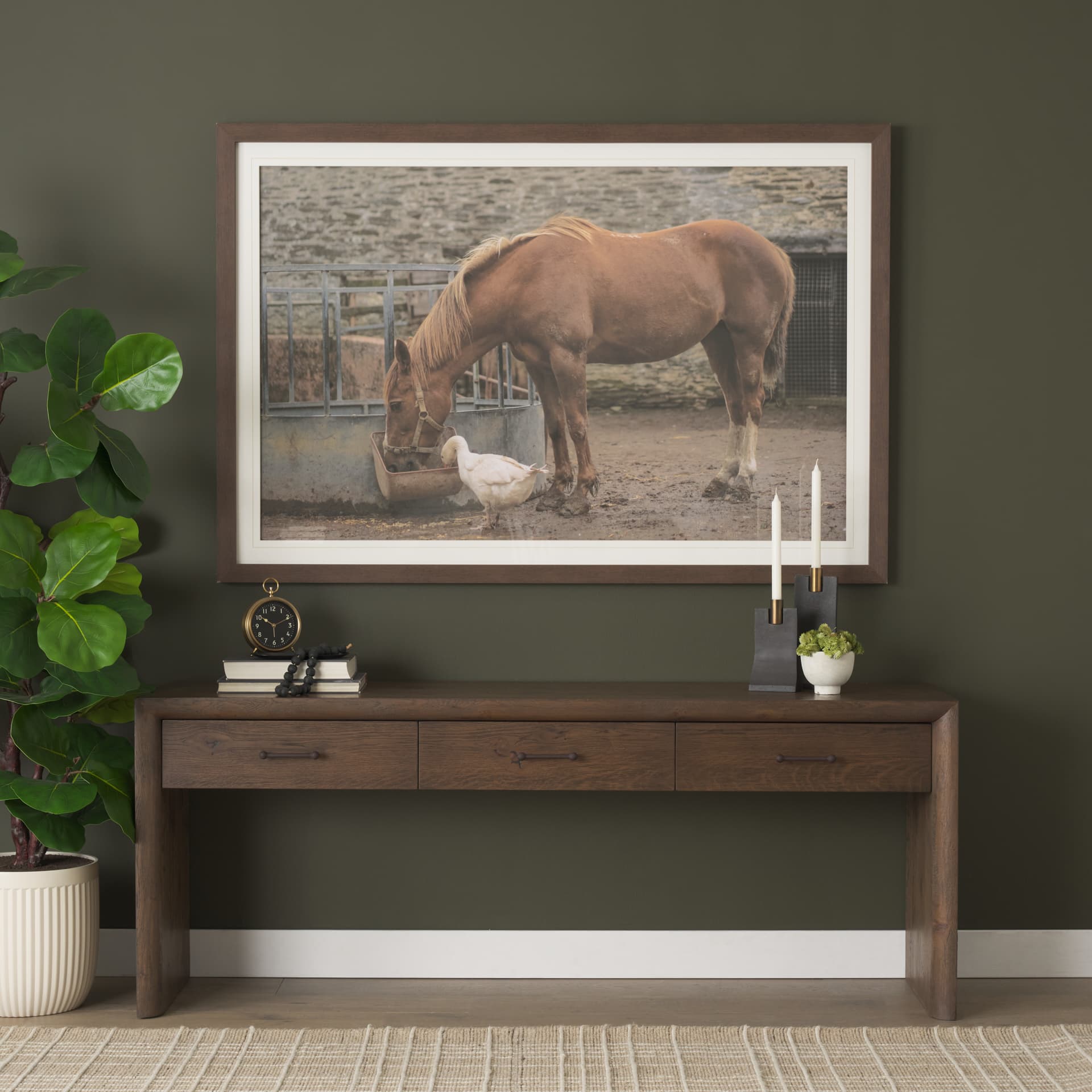 Sharing Lunch by Gert van den Bosch FramedPhoto Print Matted under Glass — in a styled room