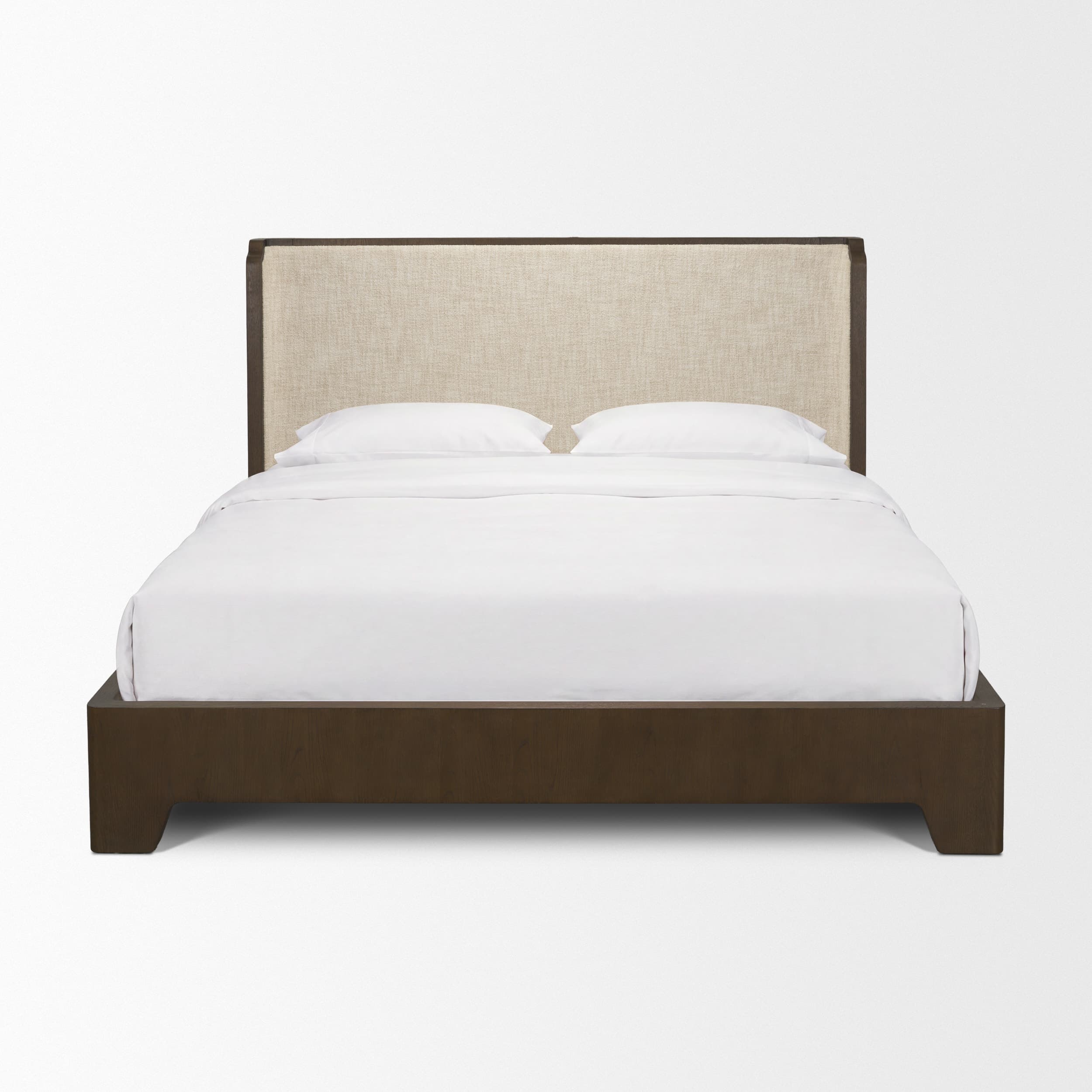 Holden King Upholstered Bedframe | Shelter Headboard | Oatmeal Performance Fabric — product photograph