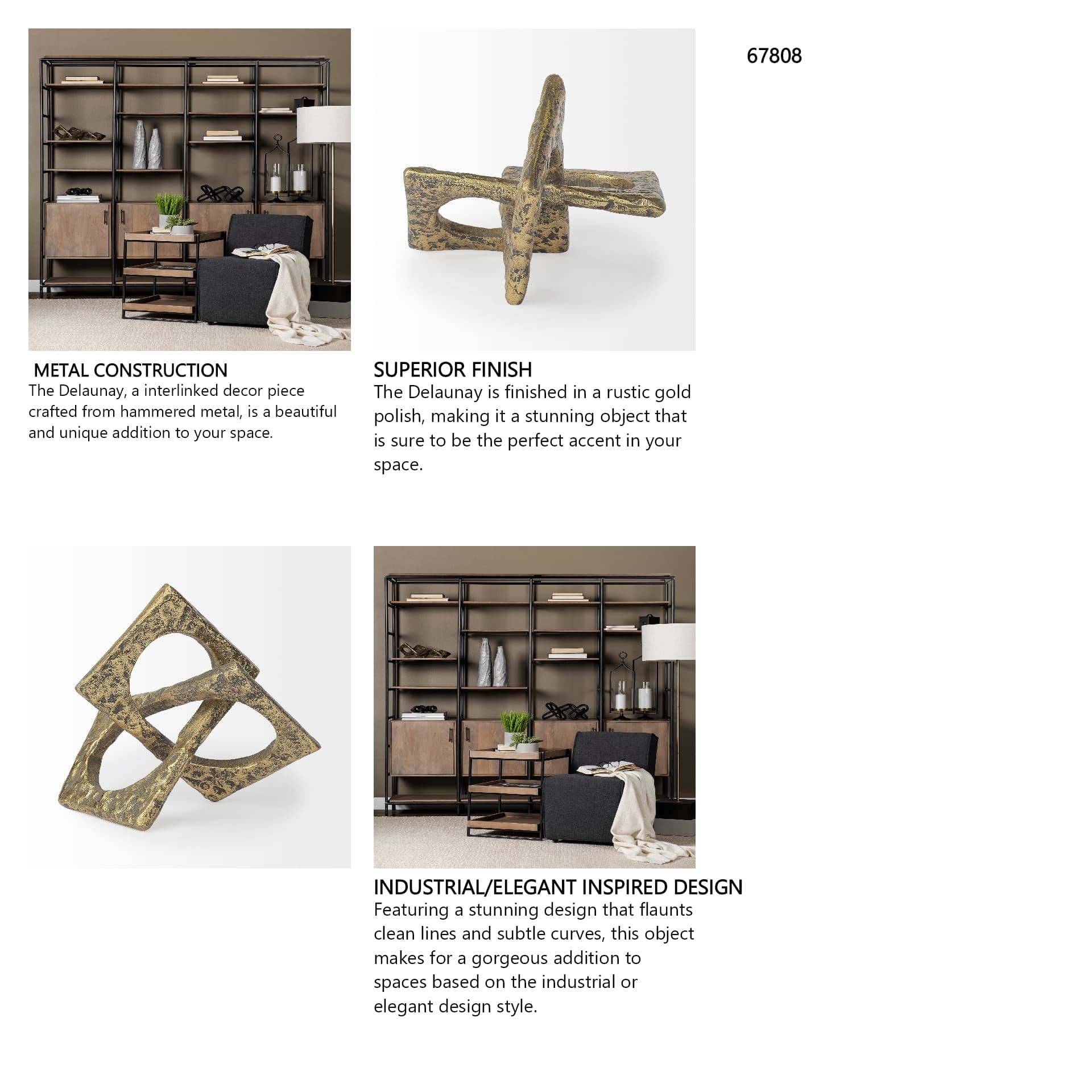 Delaunay I (Large) 10L X9W Gold Hammered Metal Interlinked Patterned — in a styled room