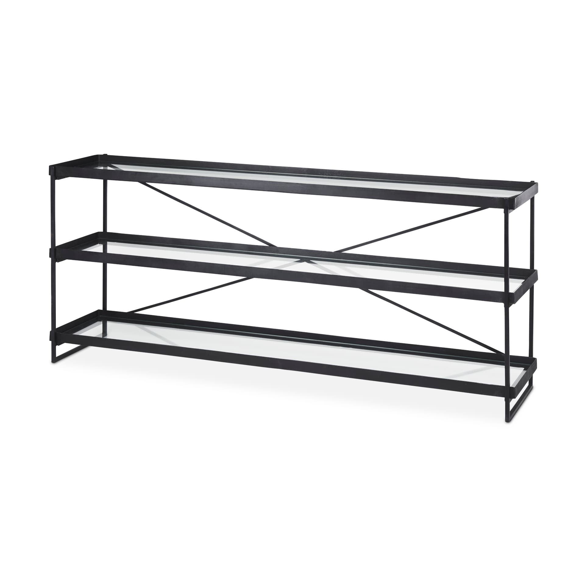 Trey 72.0"L x 16.0"W x 30.0"H Black Metal W/Glass Console Table — product photograph