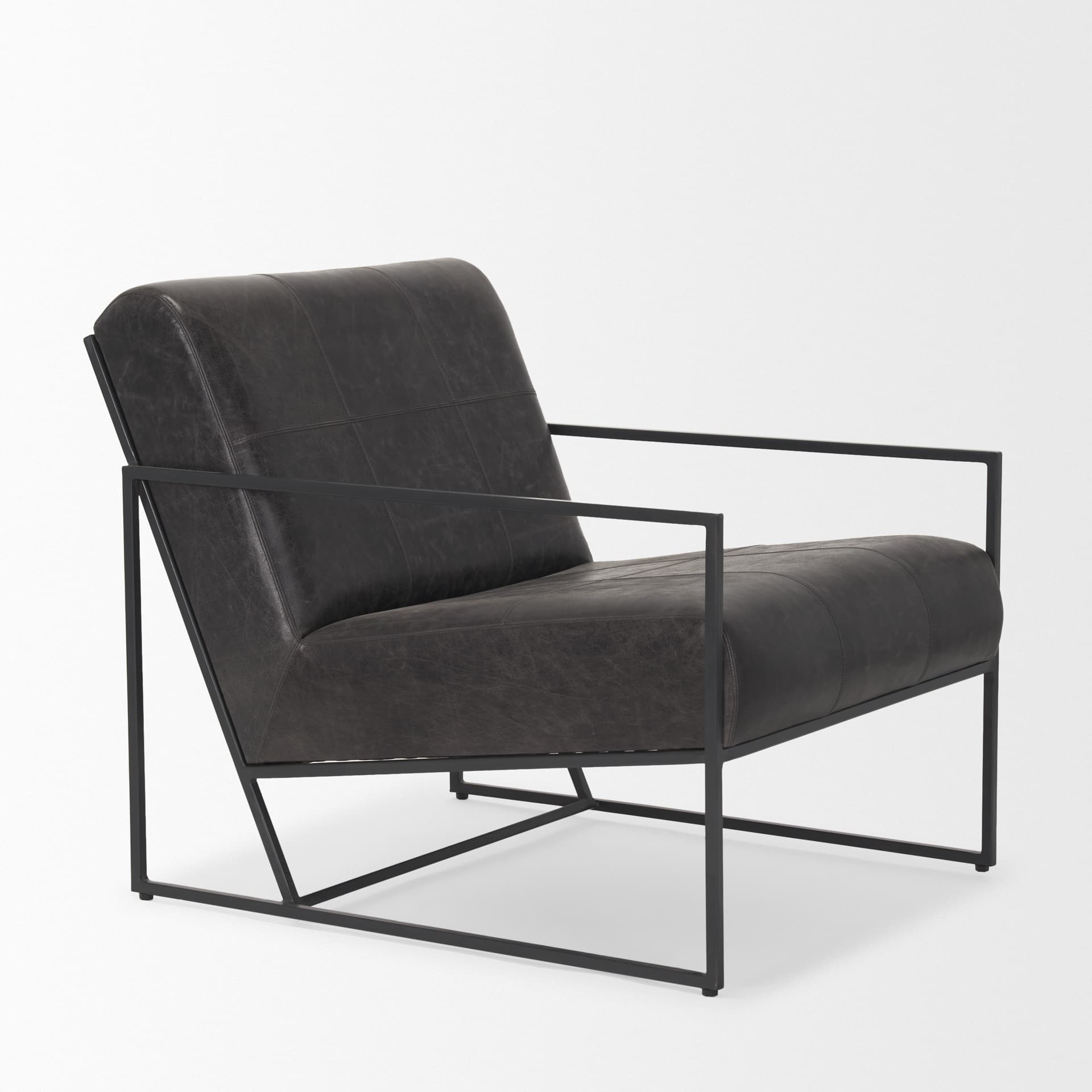 Stratton Gunmetal w/ Genuine Aged Black Leather Upholstered Accent Chair — product photograph