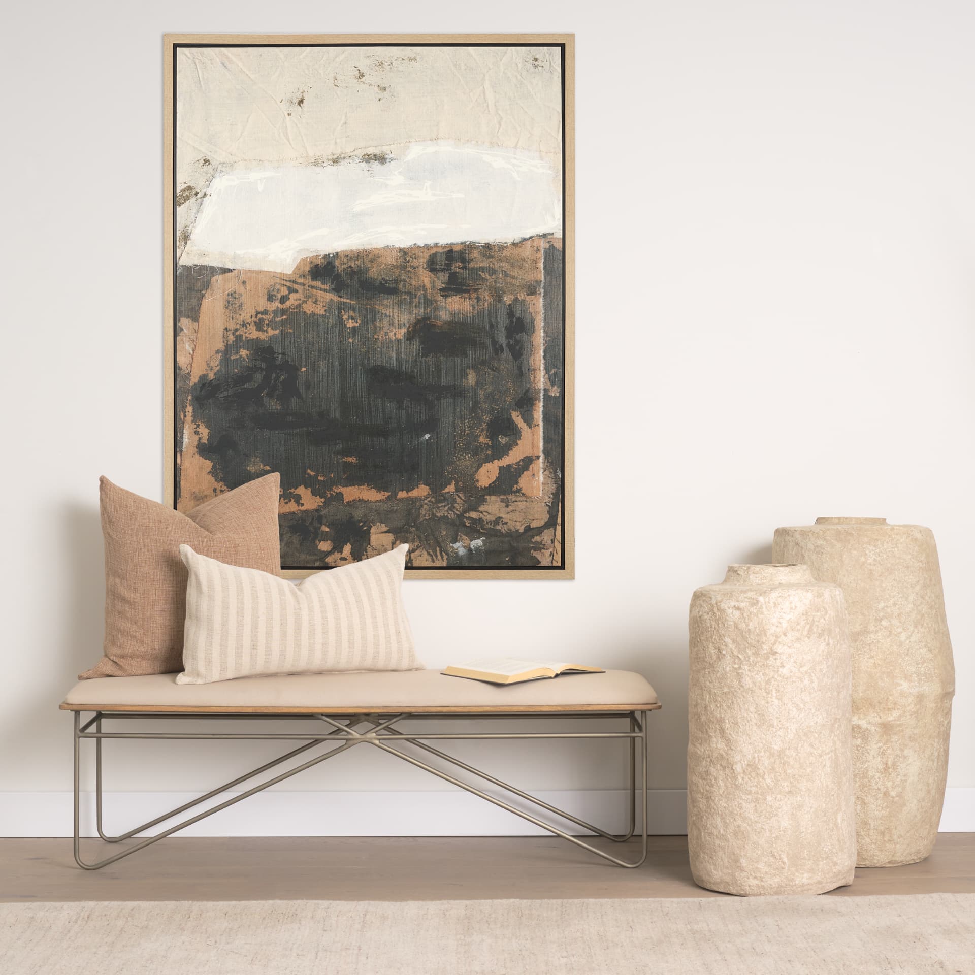Textural Echo - Fragment by Kristine Hegre Hand-Embellished Textured Framed Canvas Artwork — in a styled room