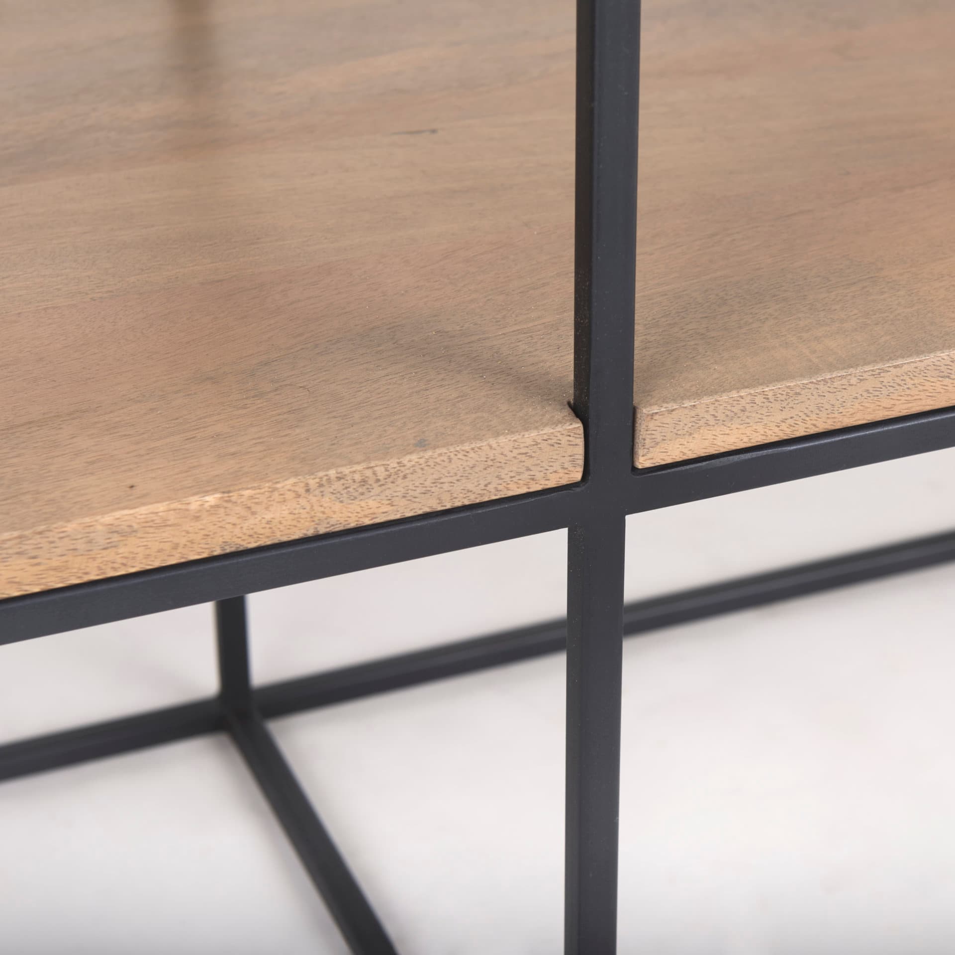 Morris 63.0L x 15.0W x 31.0H Beige Wood w/ Black Metal Frame 2 Drawer Console Table — product photograph