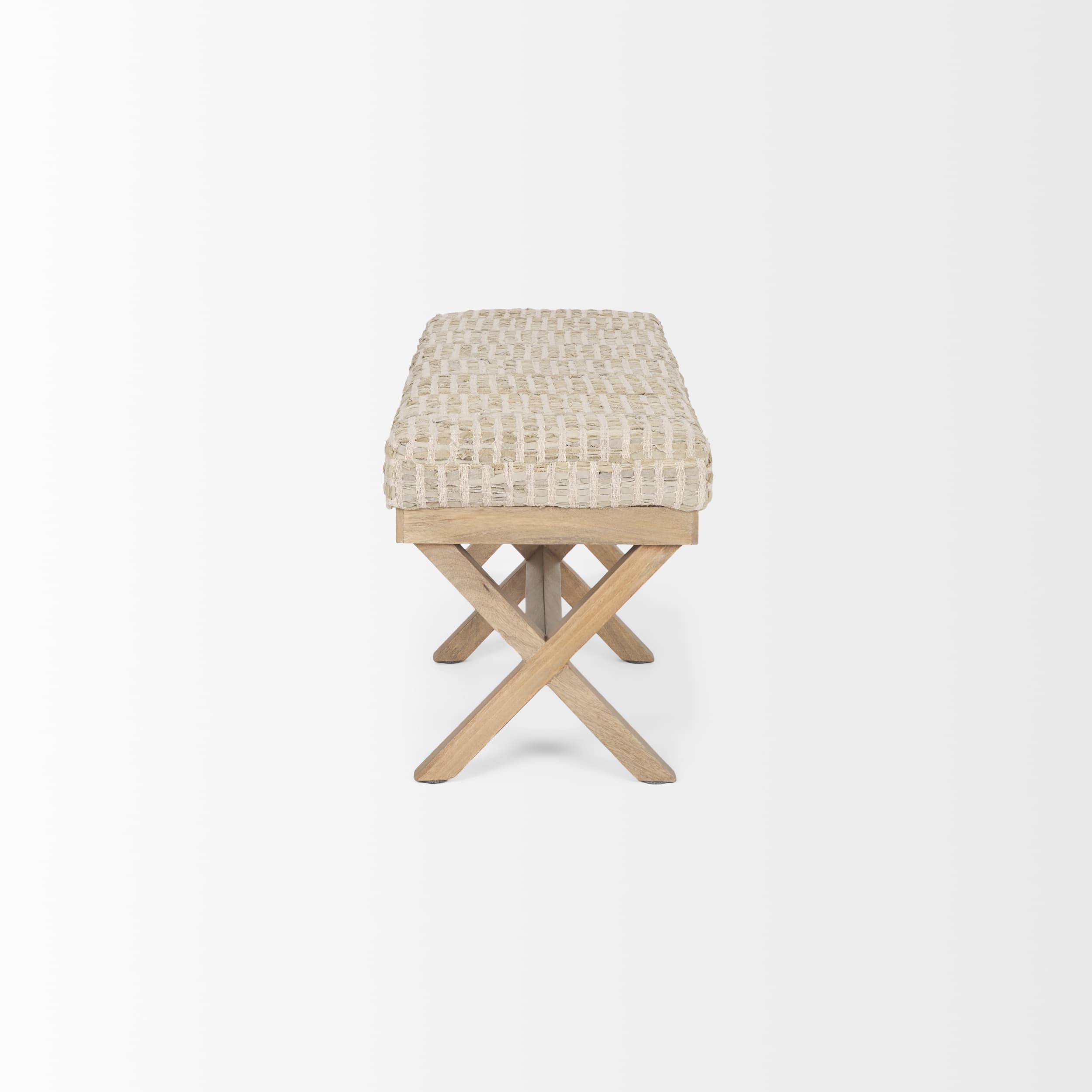 Solis II 50L x 16W Brown Base Beige Woven Leather Cushion Accent Bench — product photograph