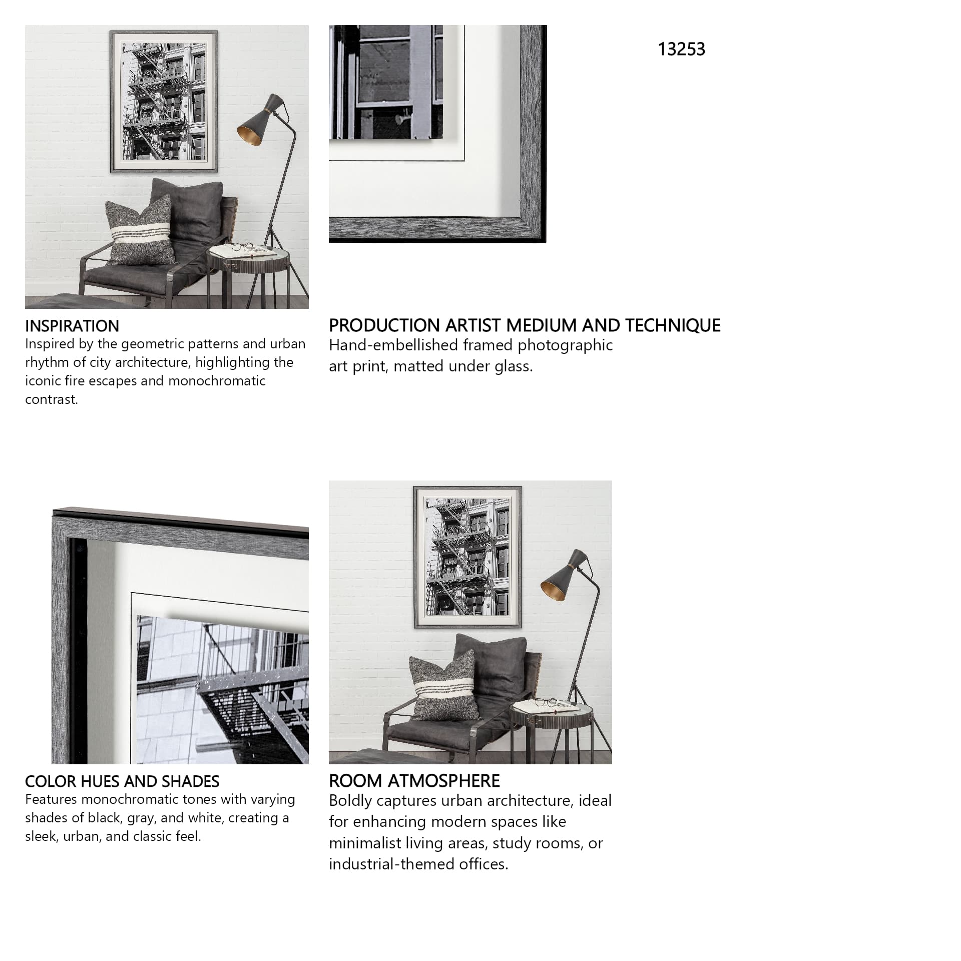 New York Fire Escape by Susan Vizary Photoy Hand Embelished Framed Photo Art Print Matted under Glas — in a styled room