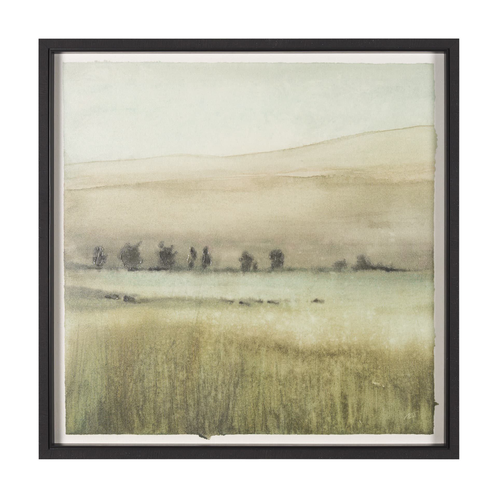 Rolling Fields II Hand Embellished Black Framed Watercolor Art Print on Paper Mounted with Backing — product photograph