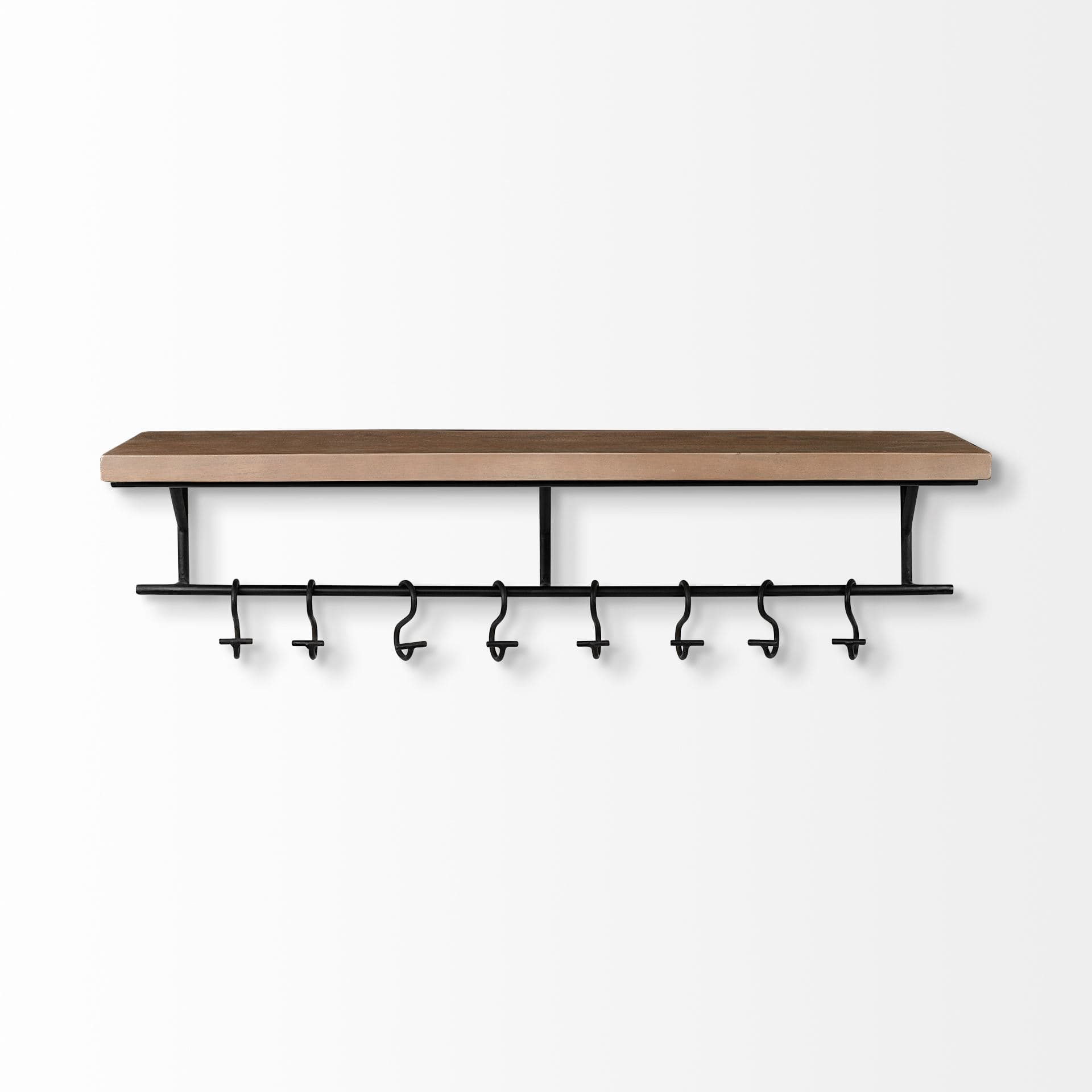 Schutt 36L Wall Mounted Wooden Shelf w/ 8 Hooks for Coats, Hats — product photograph