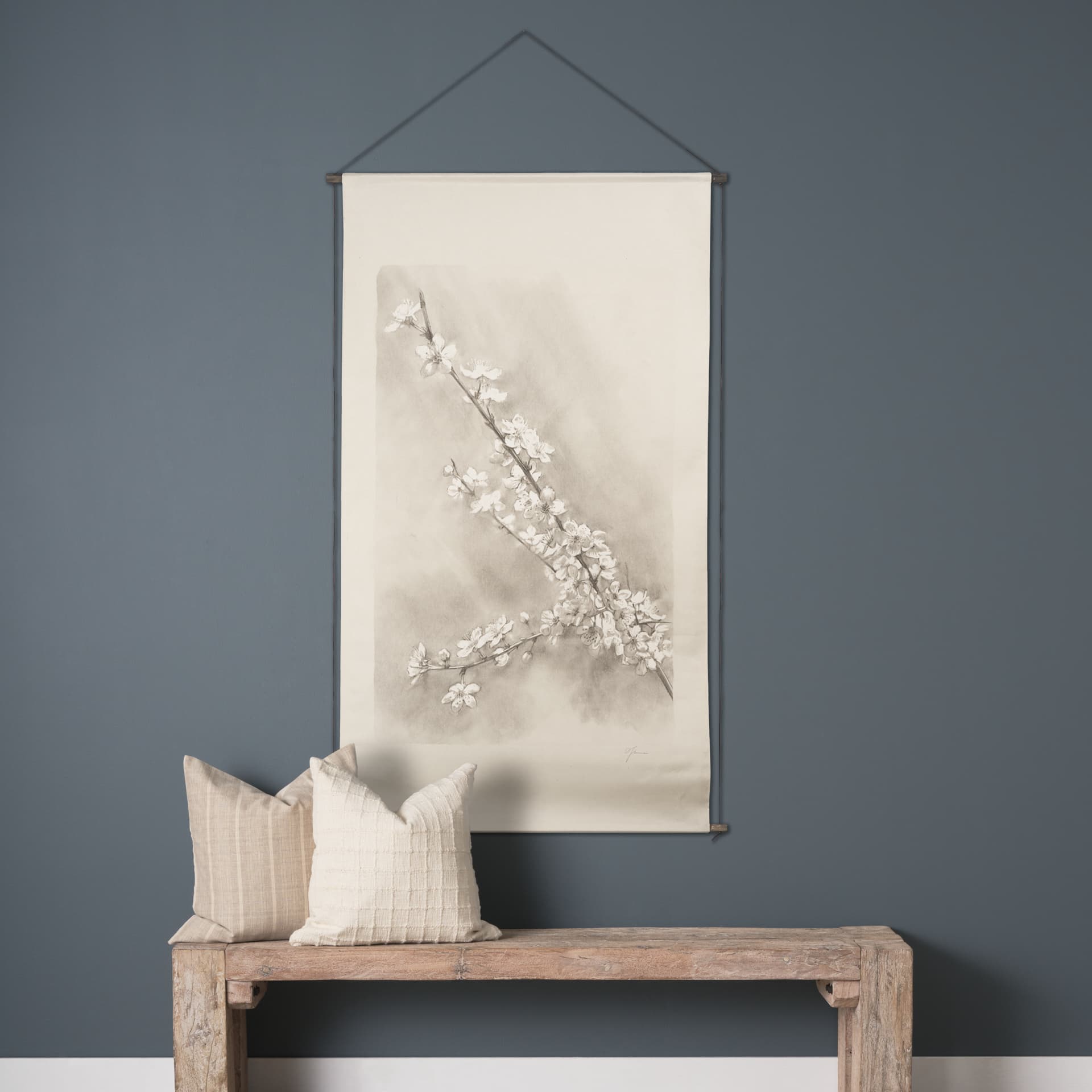 Cherry Blossom Sketch II by Mercana Studio a Hand Embellished Framed Art Print — in a styled room