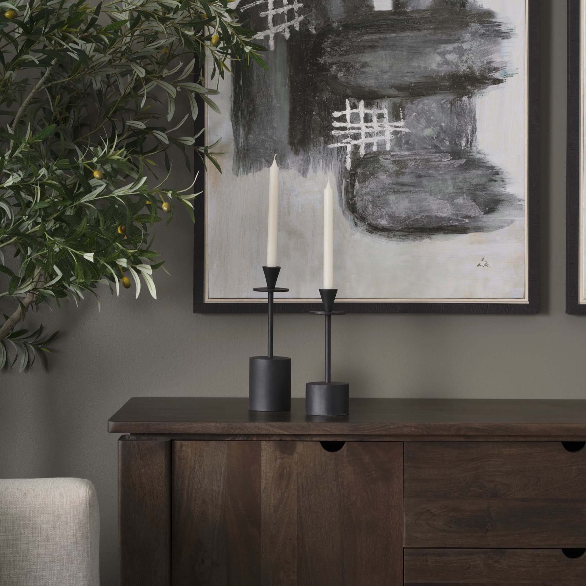 Petria Matte Black Textured Metal Taper Candle Holders — product photograph
