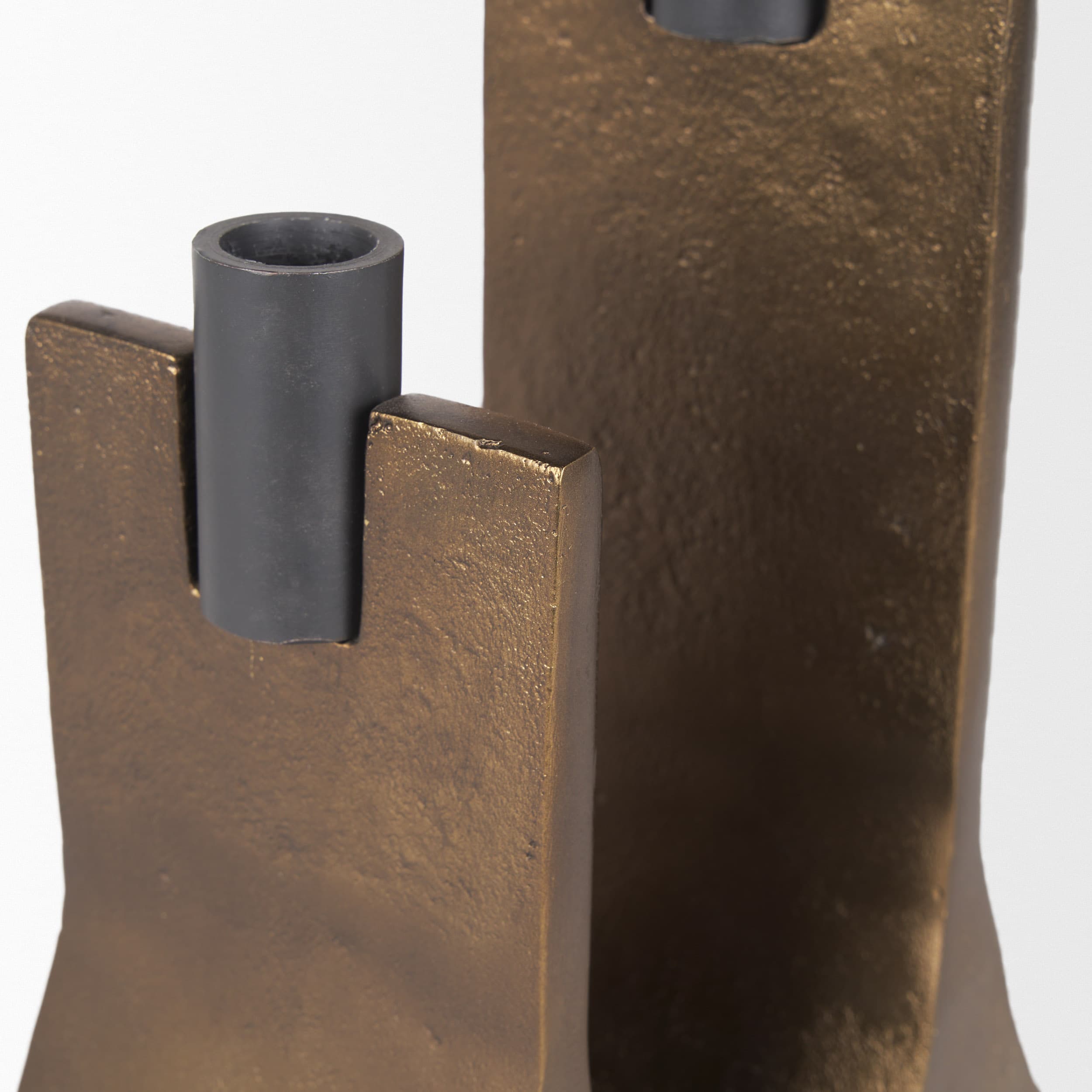 Polli Antiqued Gold w/ Matte Black Metal Taper Candleholders (Set of 2) — product photograph