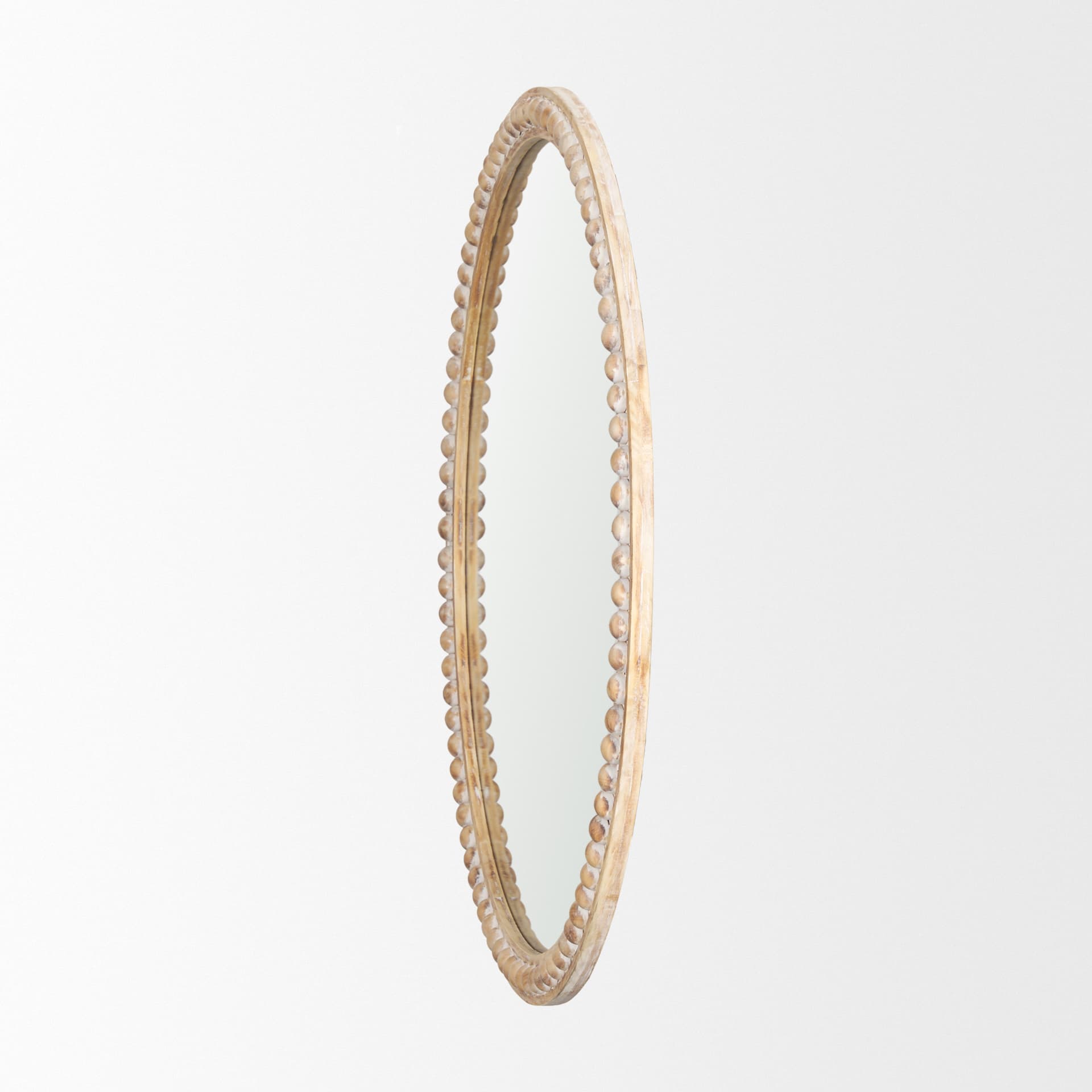 Roan Light Brown Wood Beaded Wall Mirror — product photograph