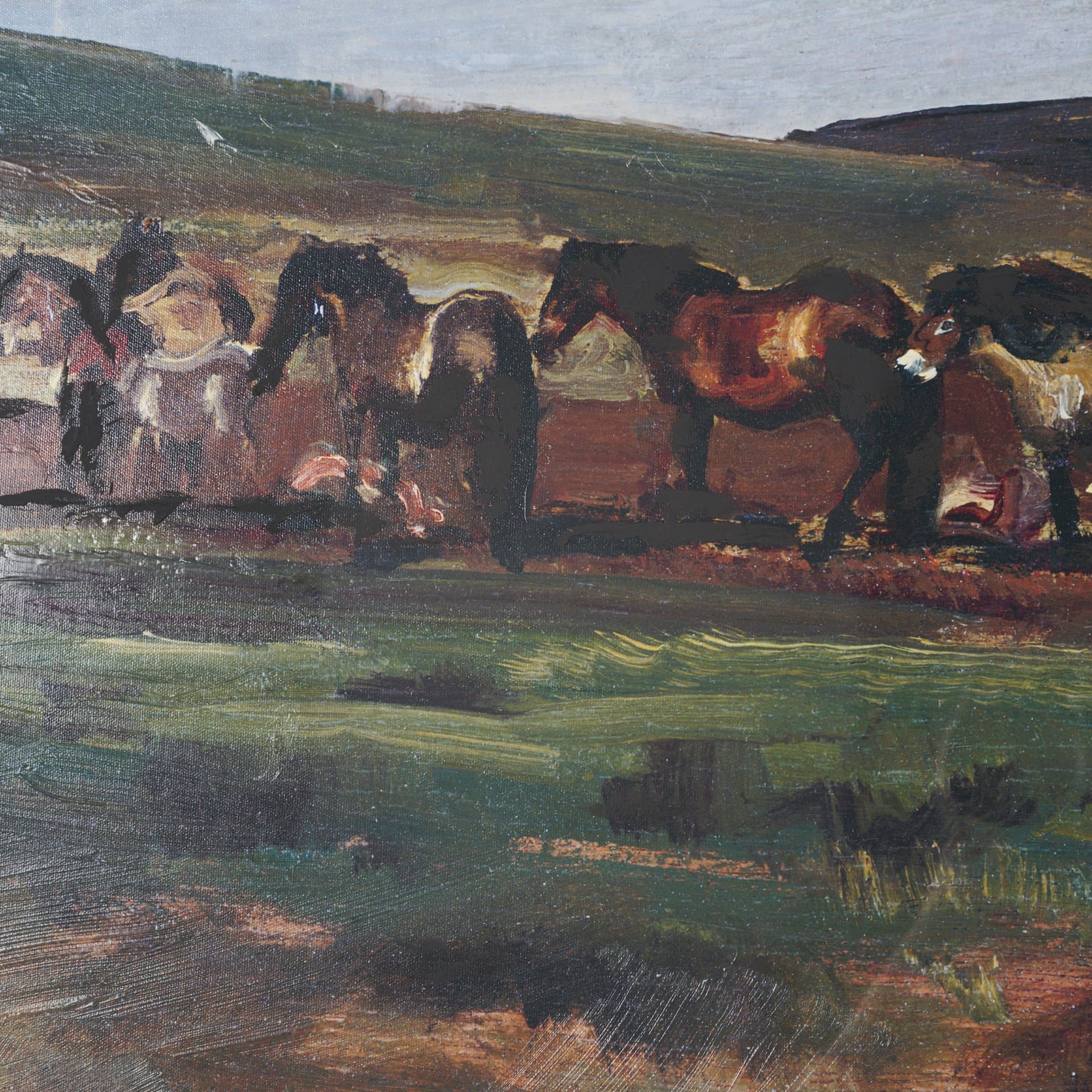 Exmoor Ponies by Sir Alfred Munnings Hand-Embellished Framed Artwork Matted under Glass — product photograph