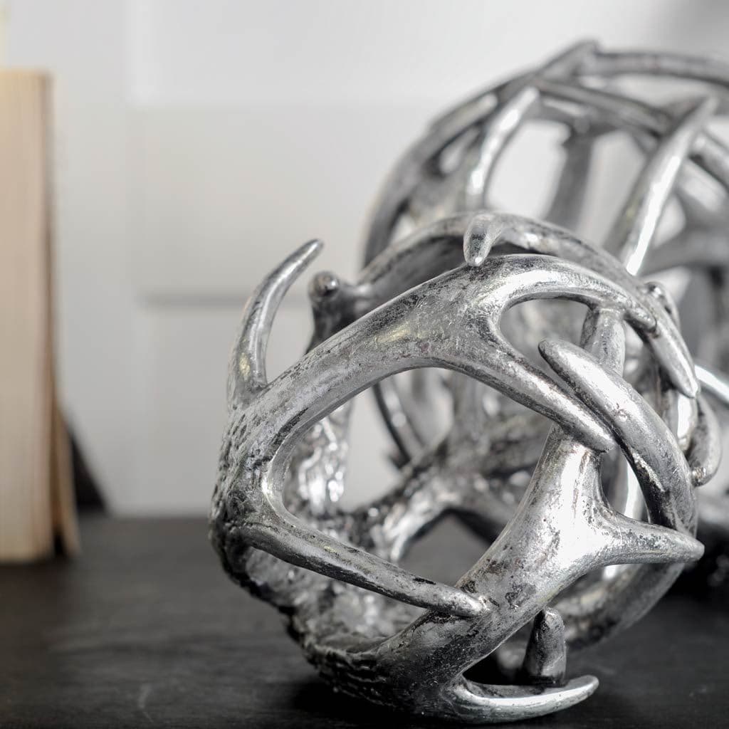 Ramus III (Small) 5L x 5W Silver Antler Shaped Decorative Orb Ball — product photograph