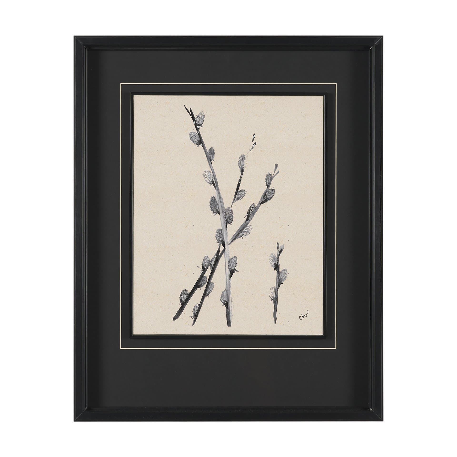Pussy Willow by Cristina Bartl Villa Hand-Embellished Textured Framed Artwork Matted under Glass — product photograph