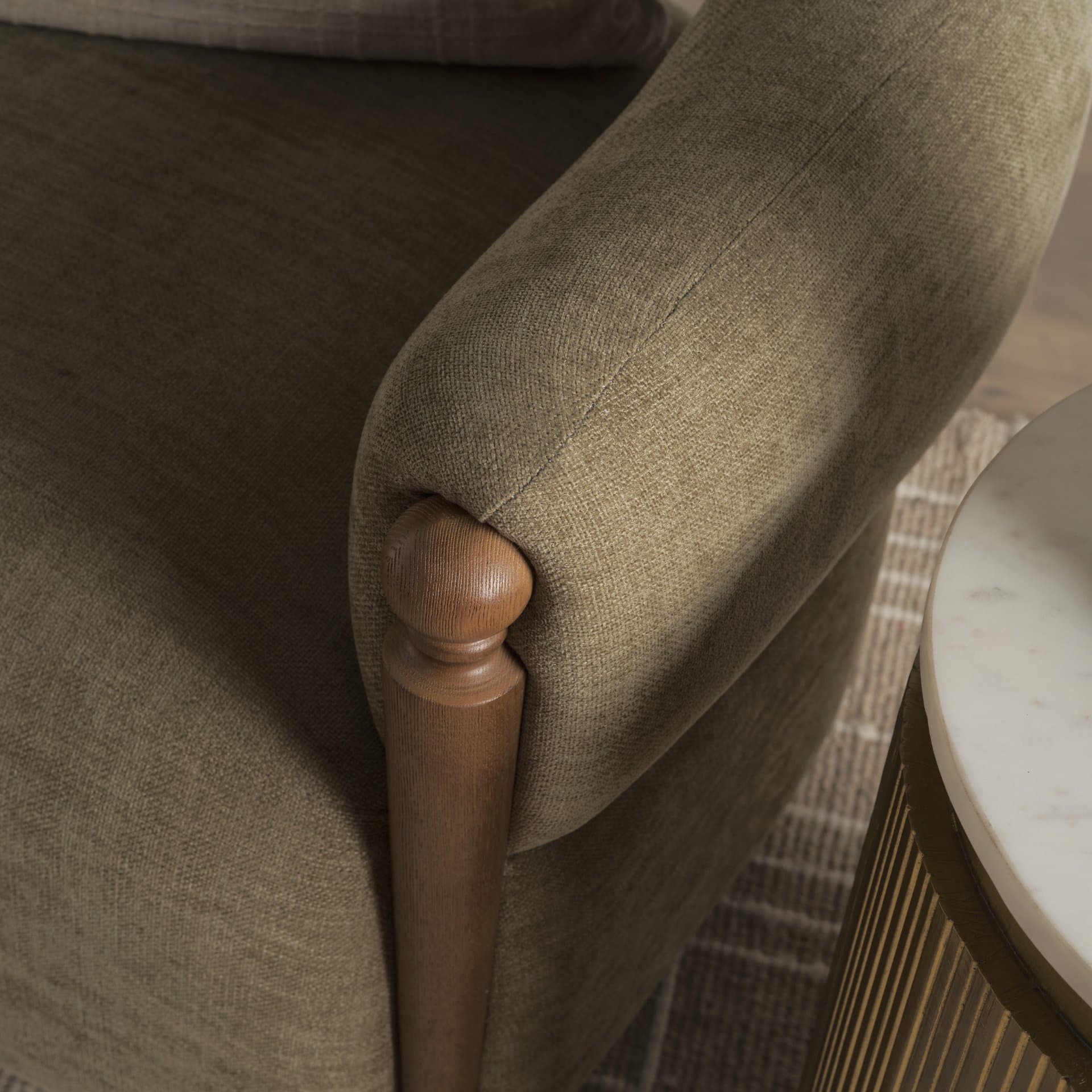 Margaux Olive Fabric Open Back Barrel Accent Chair — product photograph