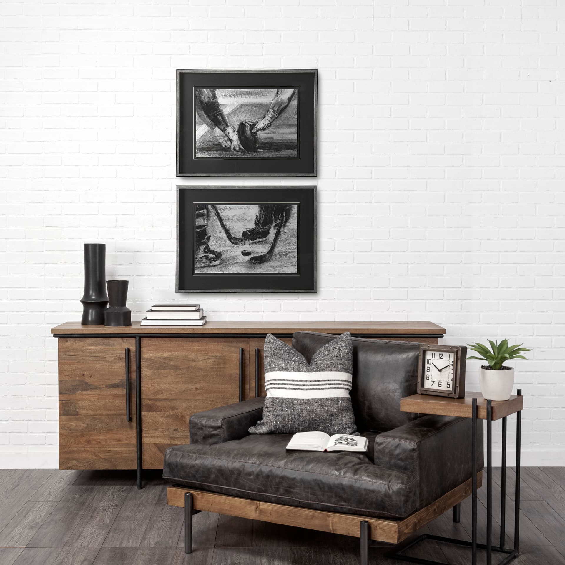 Sports Collection Football by Mercana Studio Hand Embellished Framed Art Print Matted under Glass — in a styled room
