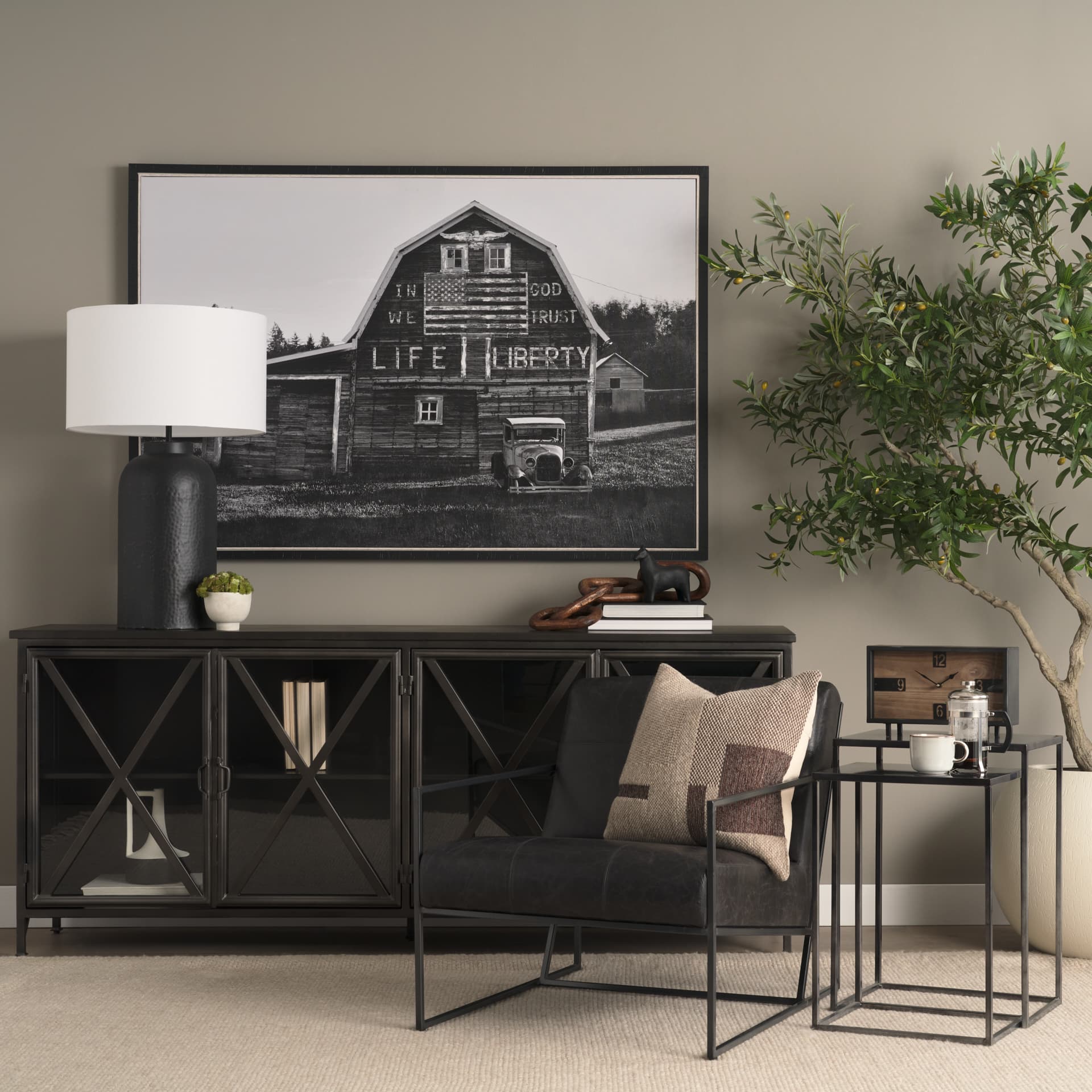 Harvey 13.0L x 4.5W x 8.1H Black Metal and Wood Rectangular Table Clock — product photograph