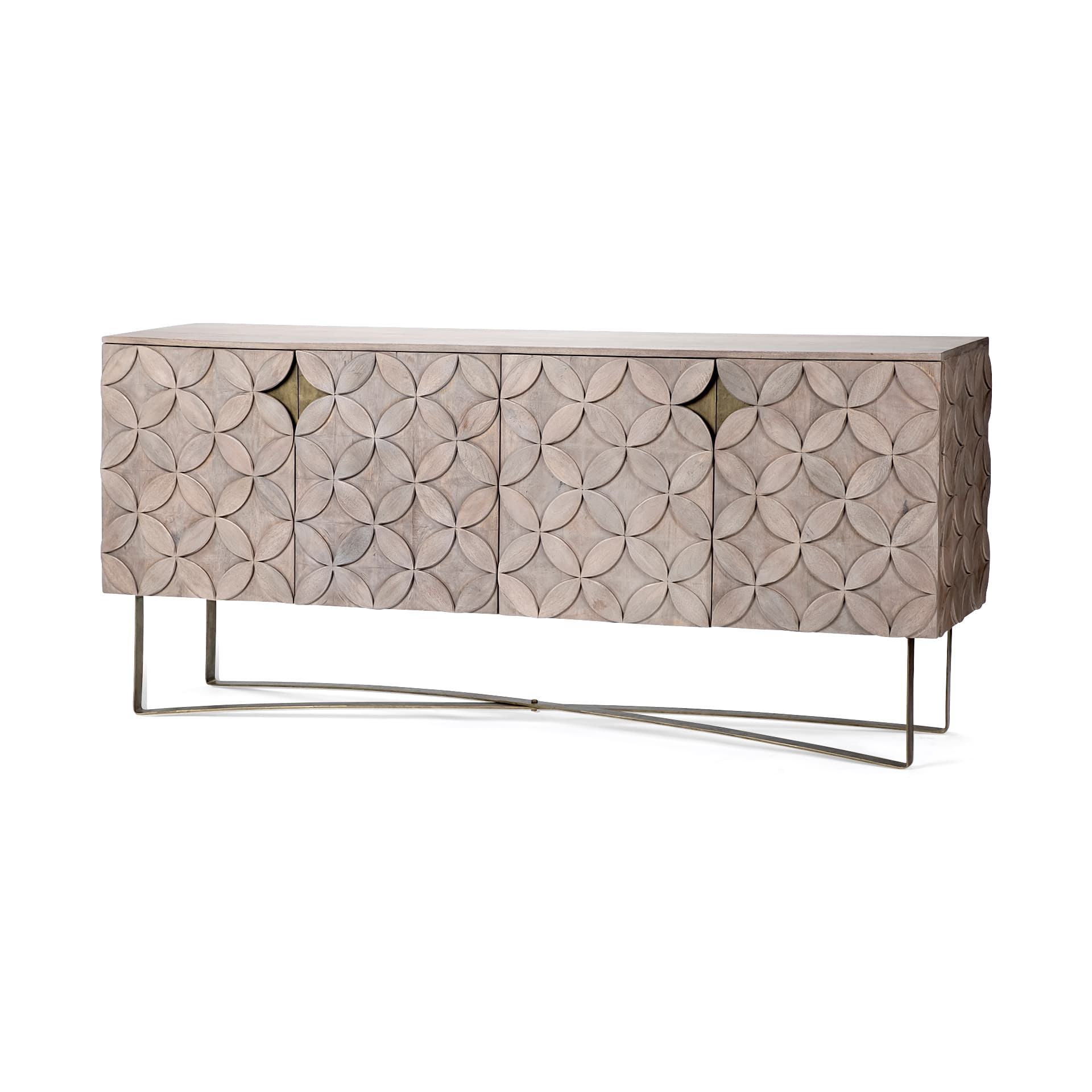 Excelsior I (72x18.3) Solid Wood Gold Metal Base 4 Cabinet Door SideBoard — product photograph