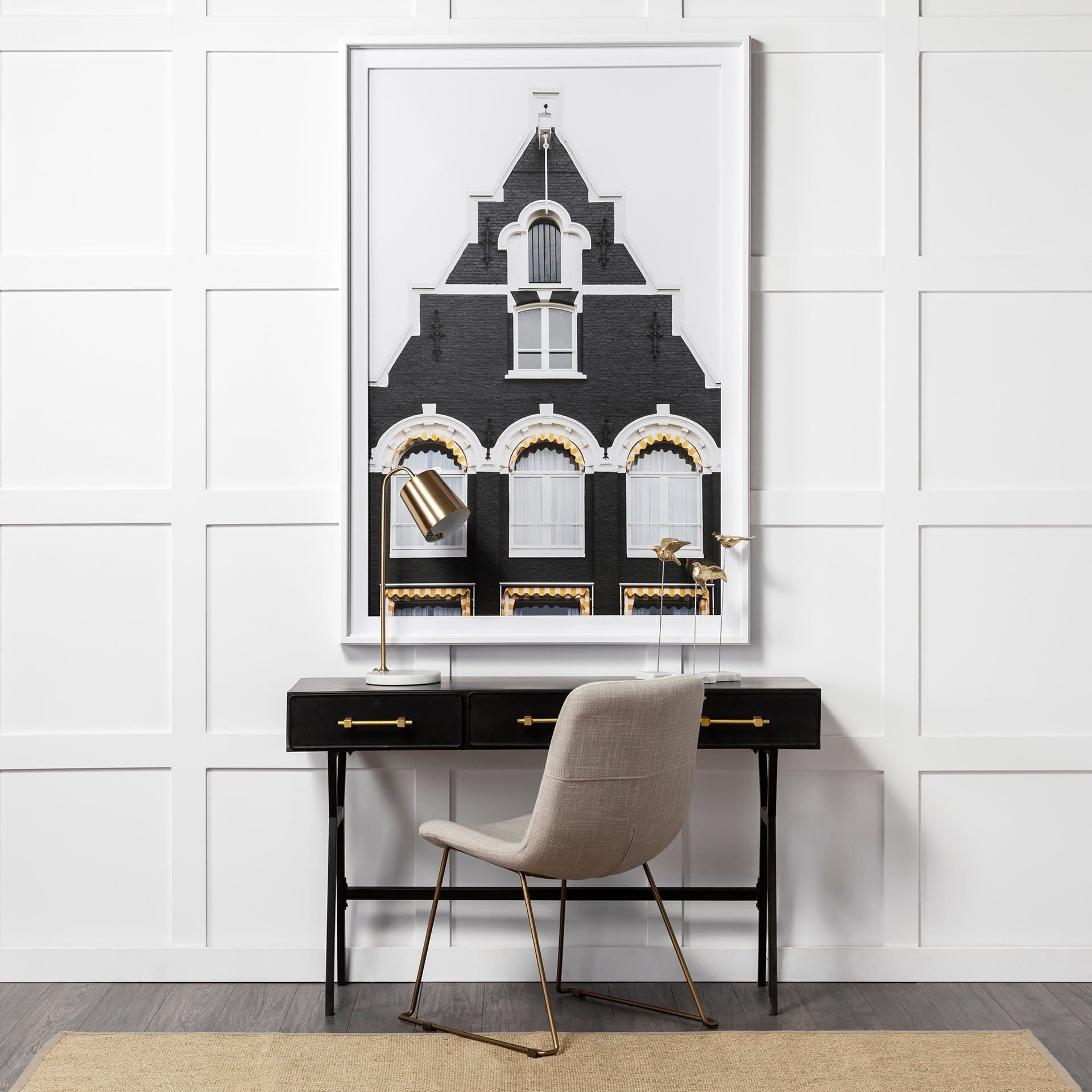 Vince 51L x 18W Black Metal W/Gold Accents 3 Drawer Office Desk — product photograph