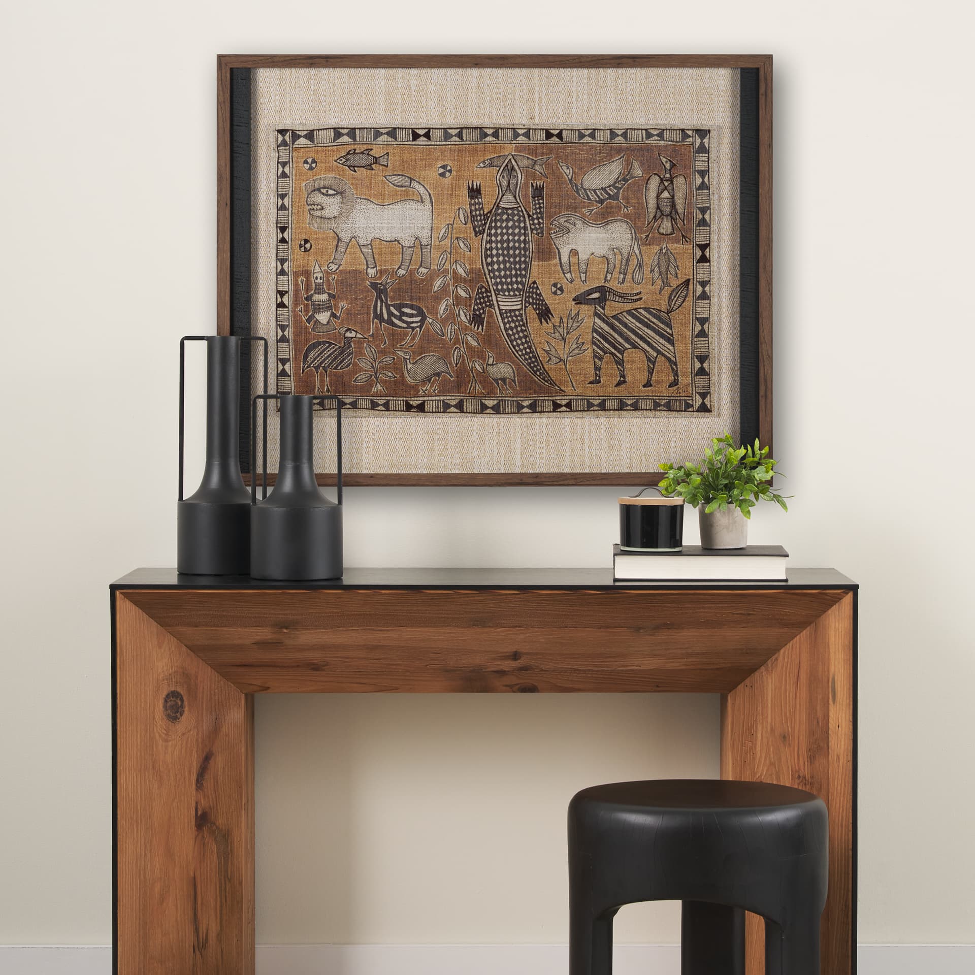 Jungle Harmony by Mercana Studio Hand Embelished Textured Framed Artwork Matted under Glass — in a styled room