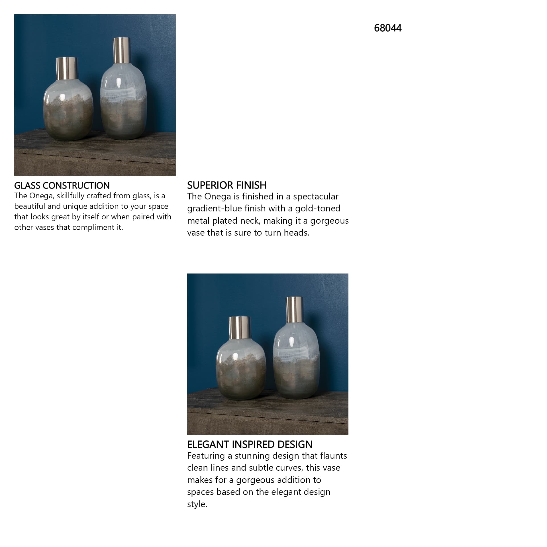 Onega I Short Gradient Blue Glass Gourd Style Vase — in a styled room