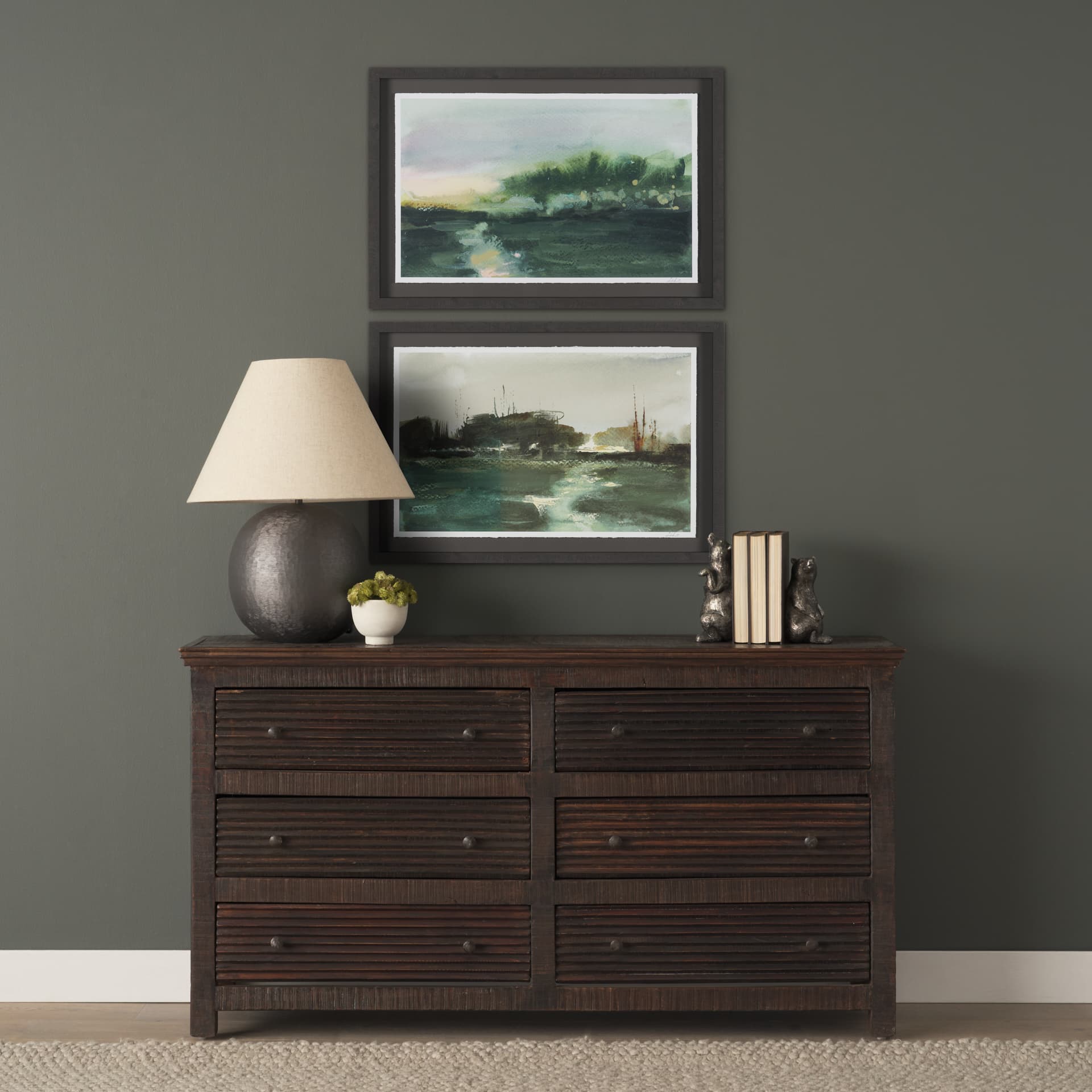 Morning Calm by Mercana Studio Hand Embelished Framed Artwork Matted under Glass — in a styled room
