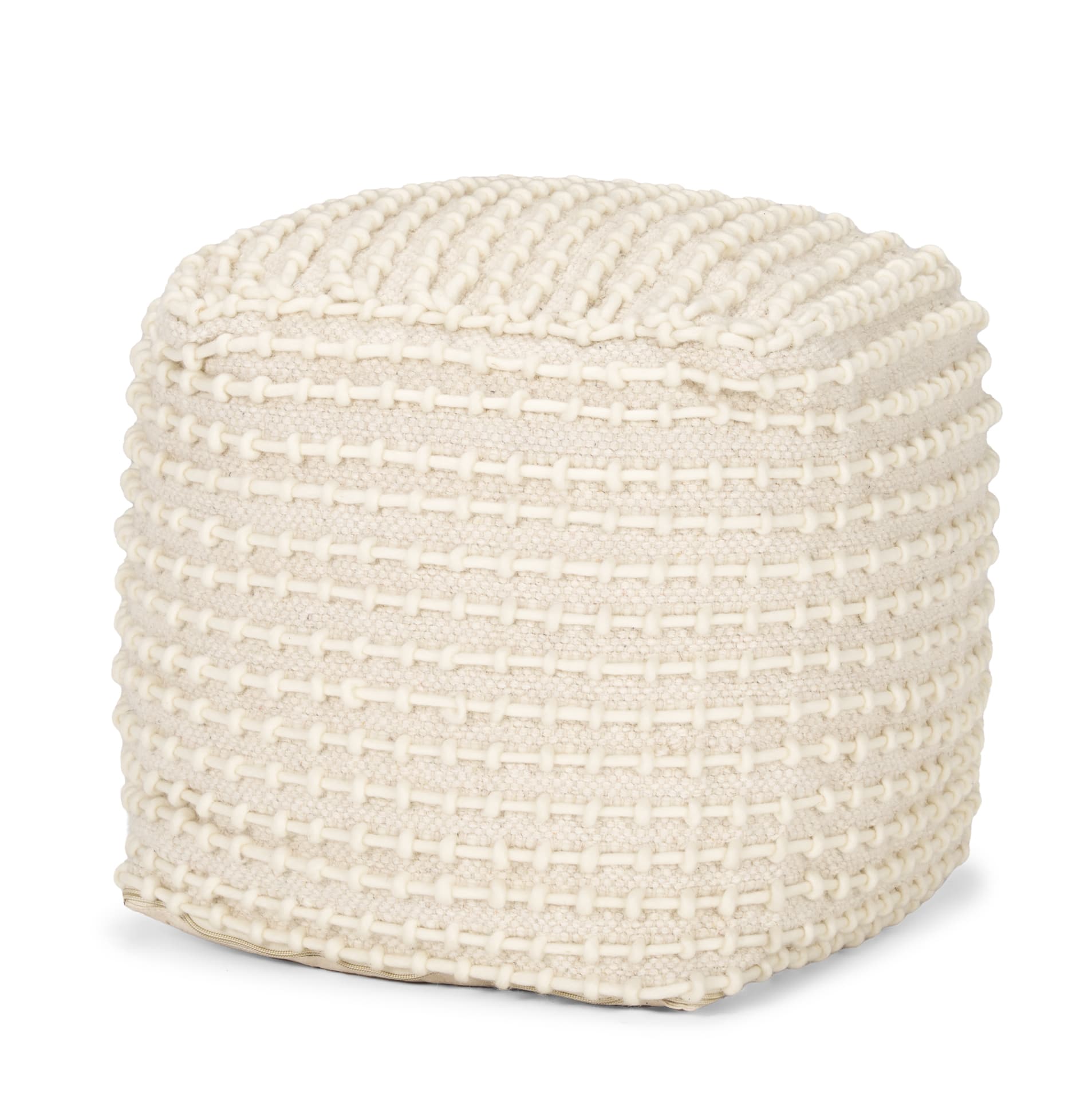 Sakaye Beige w/ Cream Stitched Patterned Pouf — product photograph