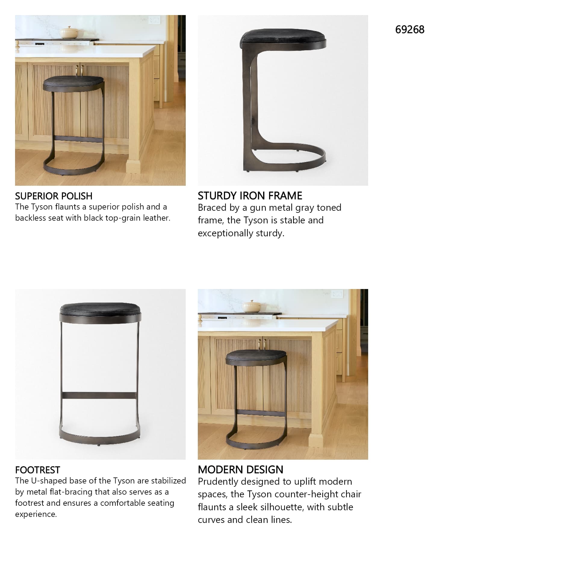 Tyson Backless 28in Seat Bar Stool | Black Leather w/ Black Metal — product photograph