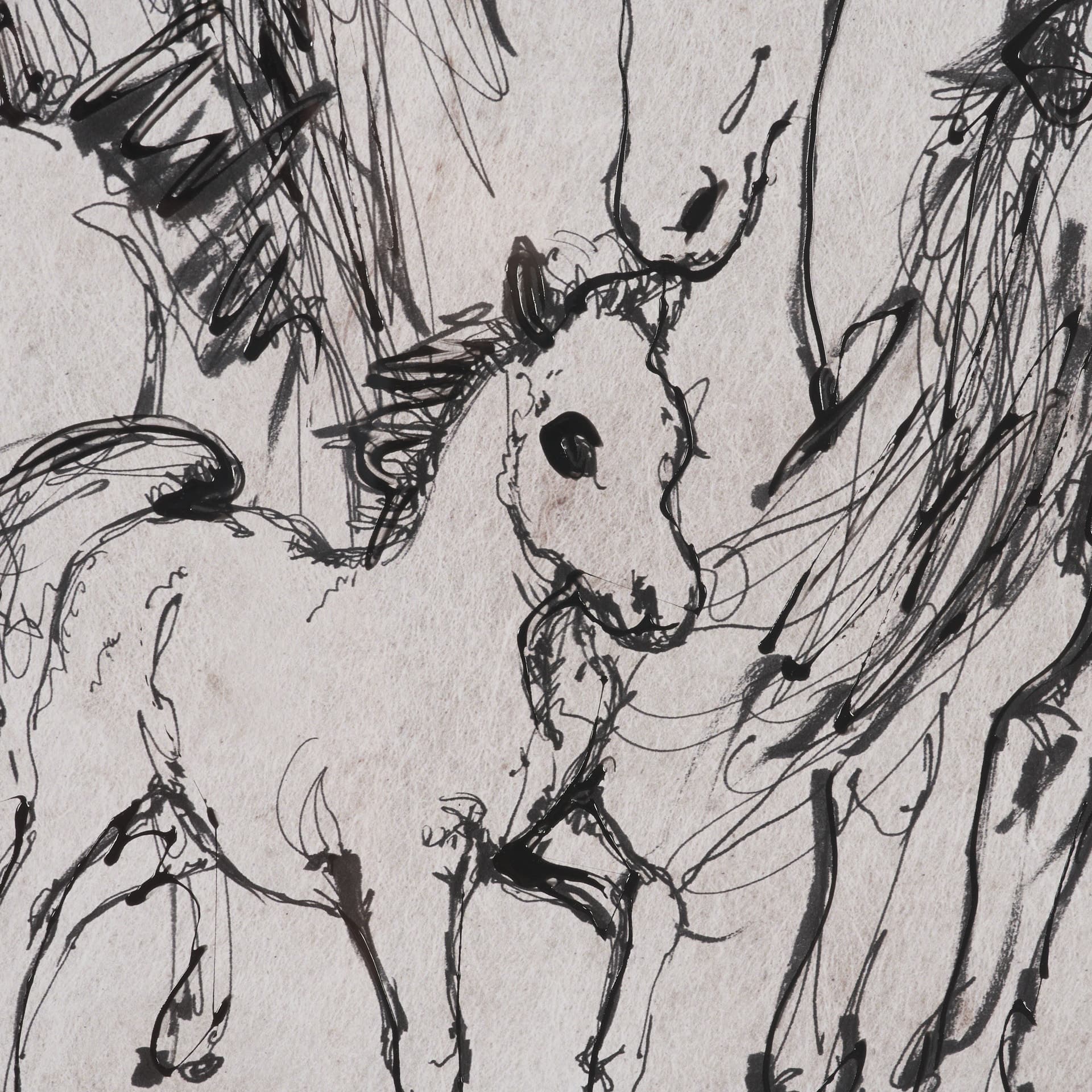 Pony Sketches II by Mercana Studio Hand-Embellished Framed Artwork Matted under Glass — product photograph