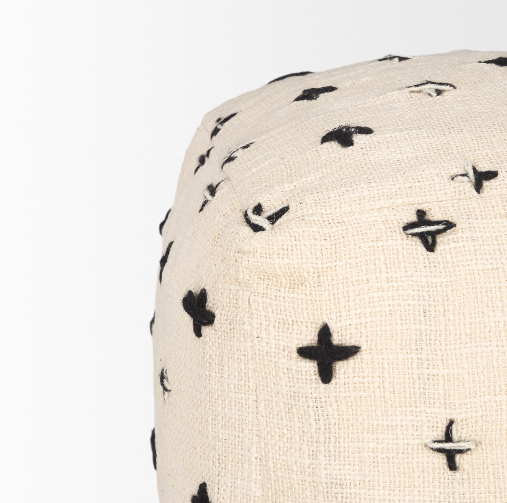Saanvi Wool w/ Cream and Black Stitched Cross Patterned Pouf — product photograph