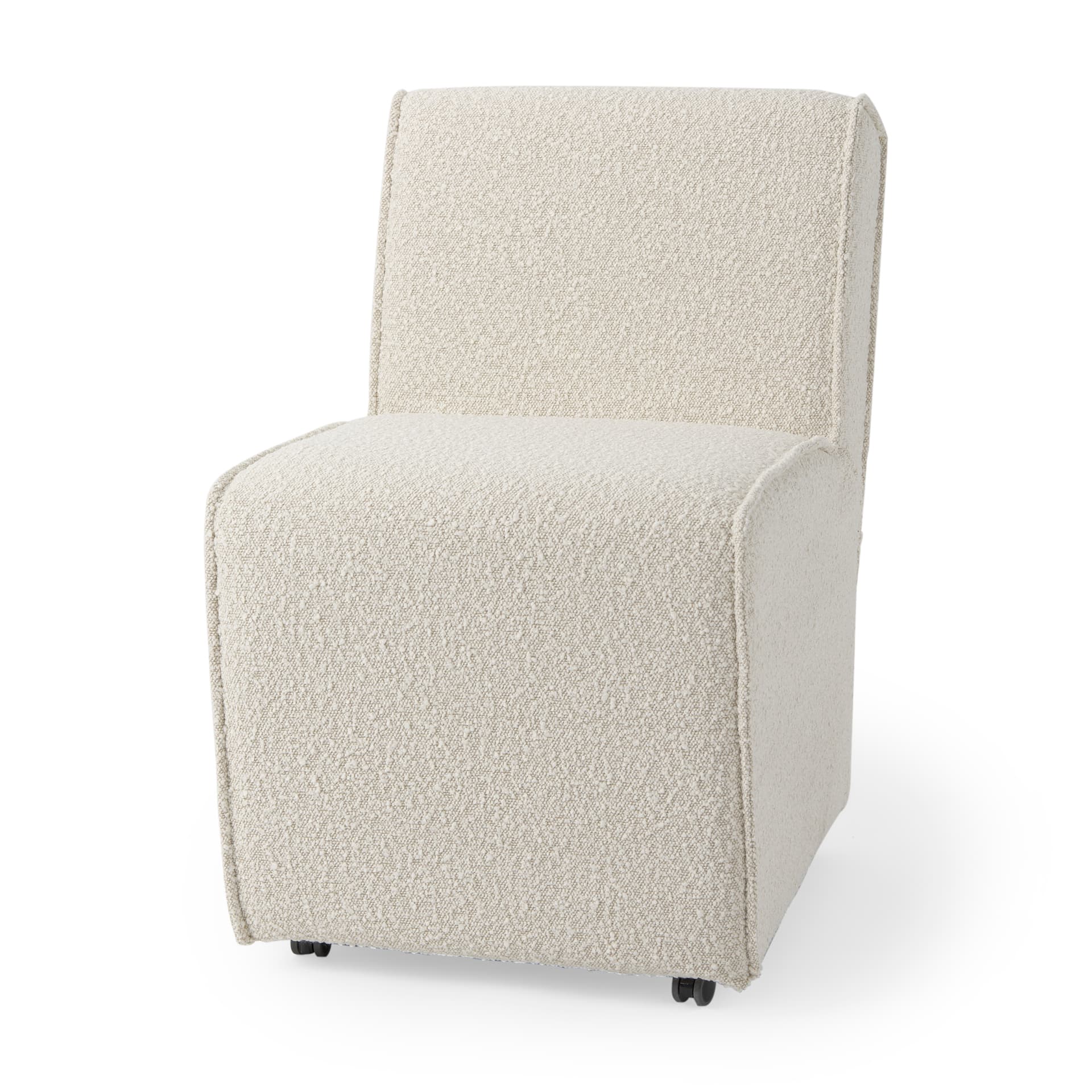 Damon Barrel Back Dining Arm Chair | Cream Fabric w/ Caster Base — product photograph