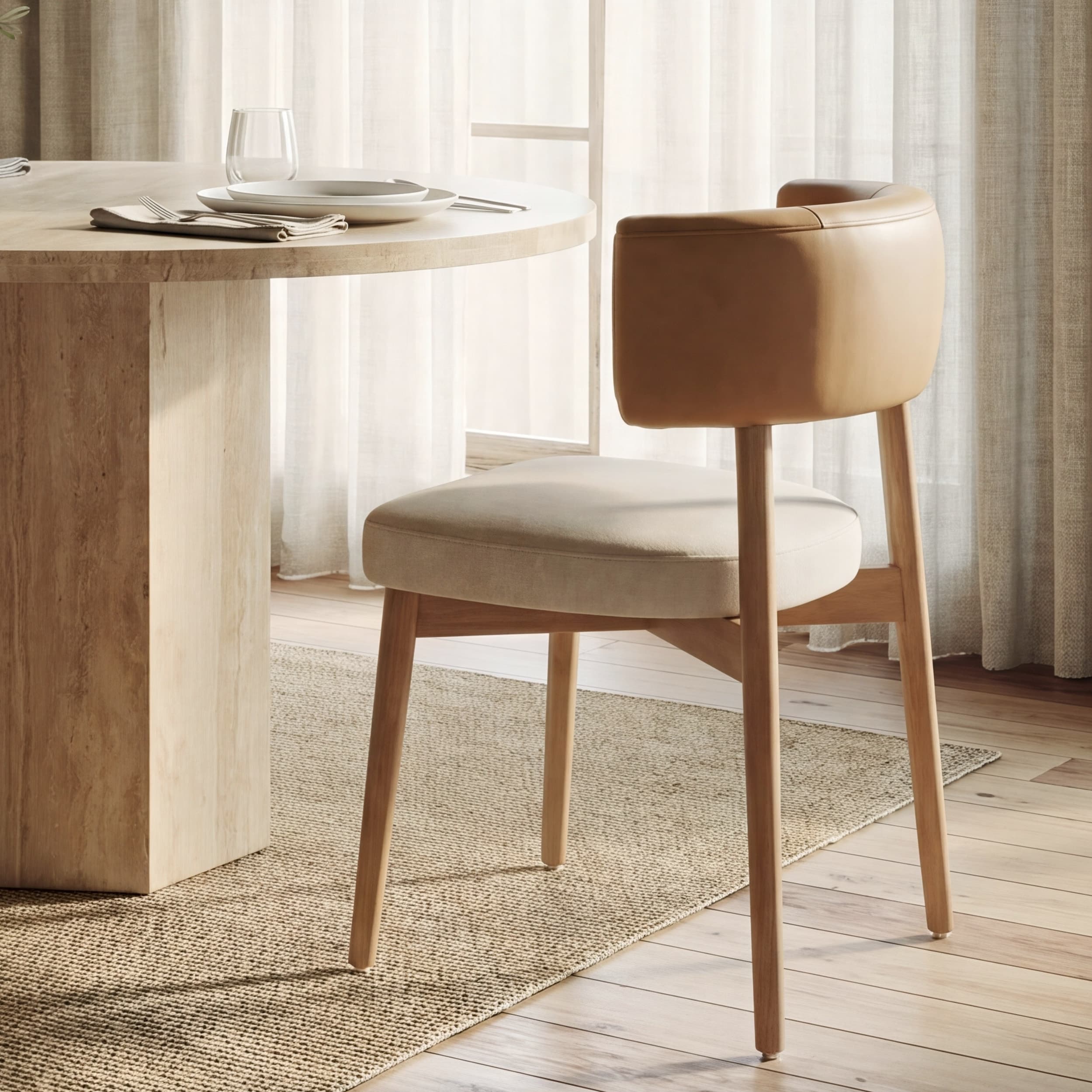 Motley Open Back Dining Side Chair | Cream Fabric w/ Brown Wood — product photograph