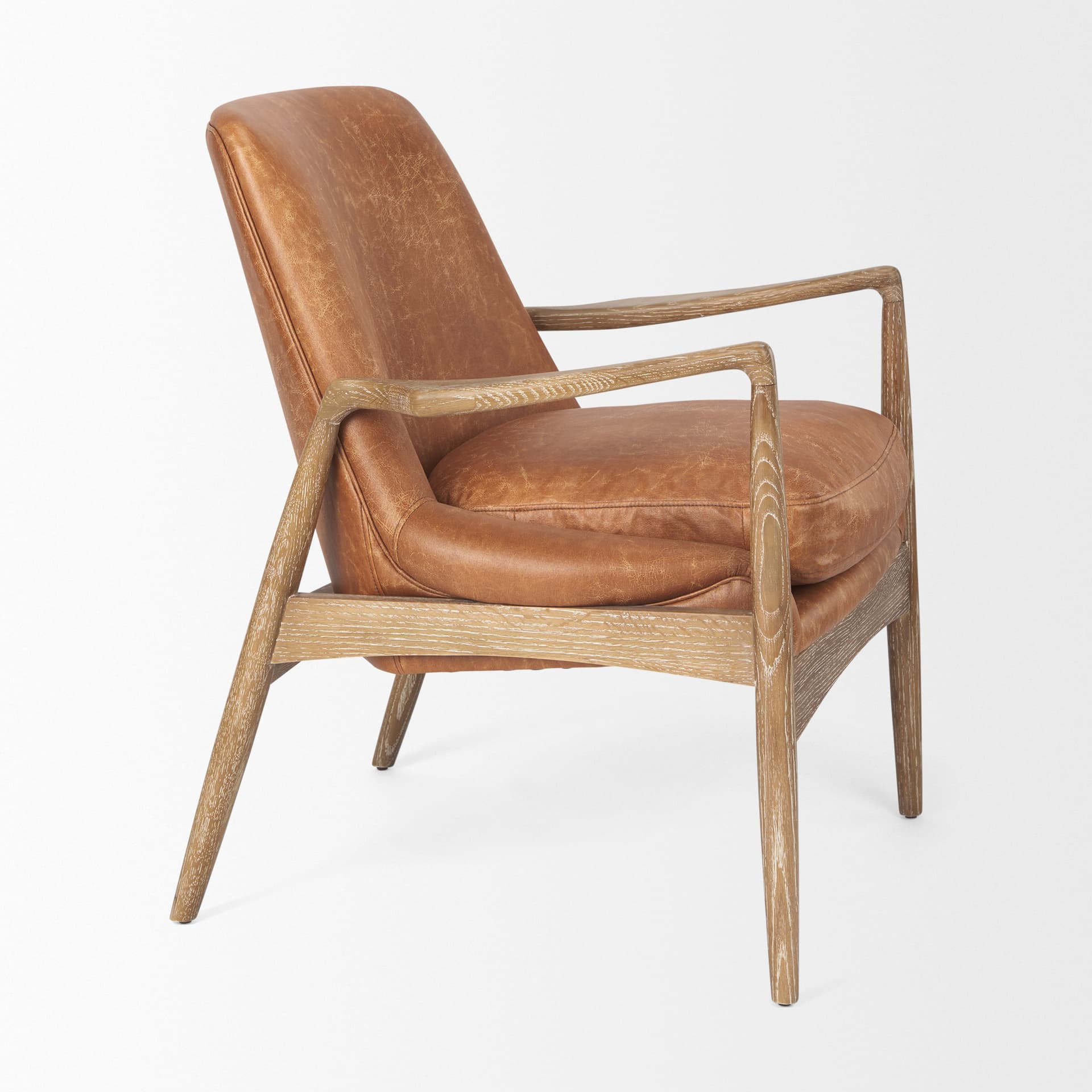 Westan Cognac Faux Leather W/Medium Brown Wood Accent Chair — product photograph