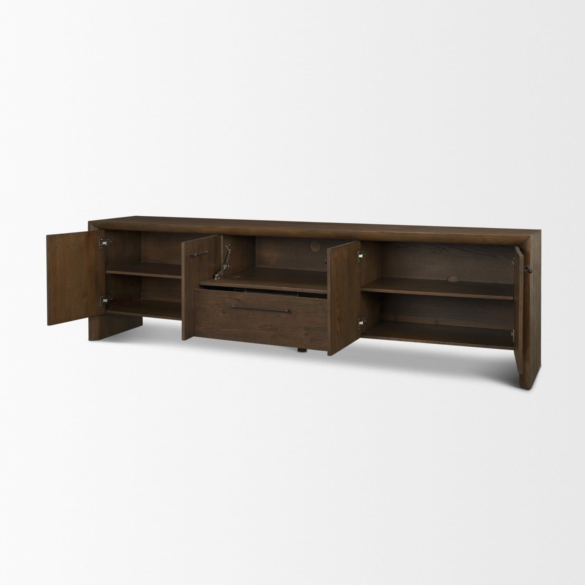 Belford 94" Dark Brown Oak Wood Media Console — product photograph