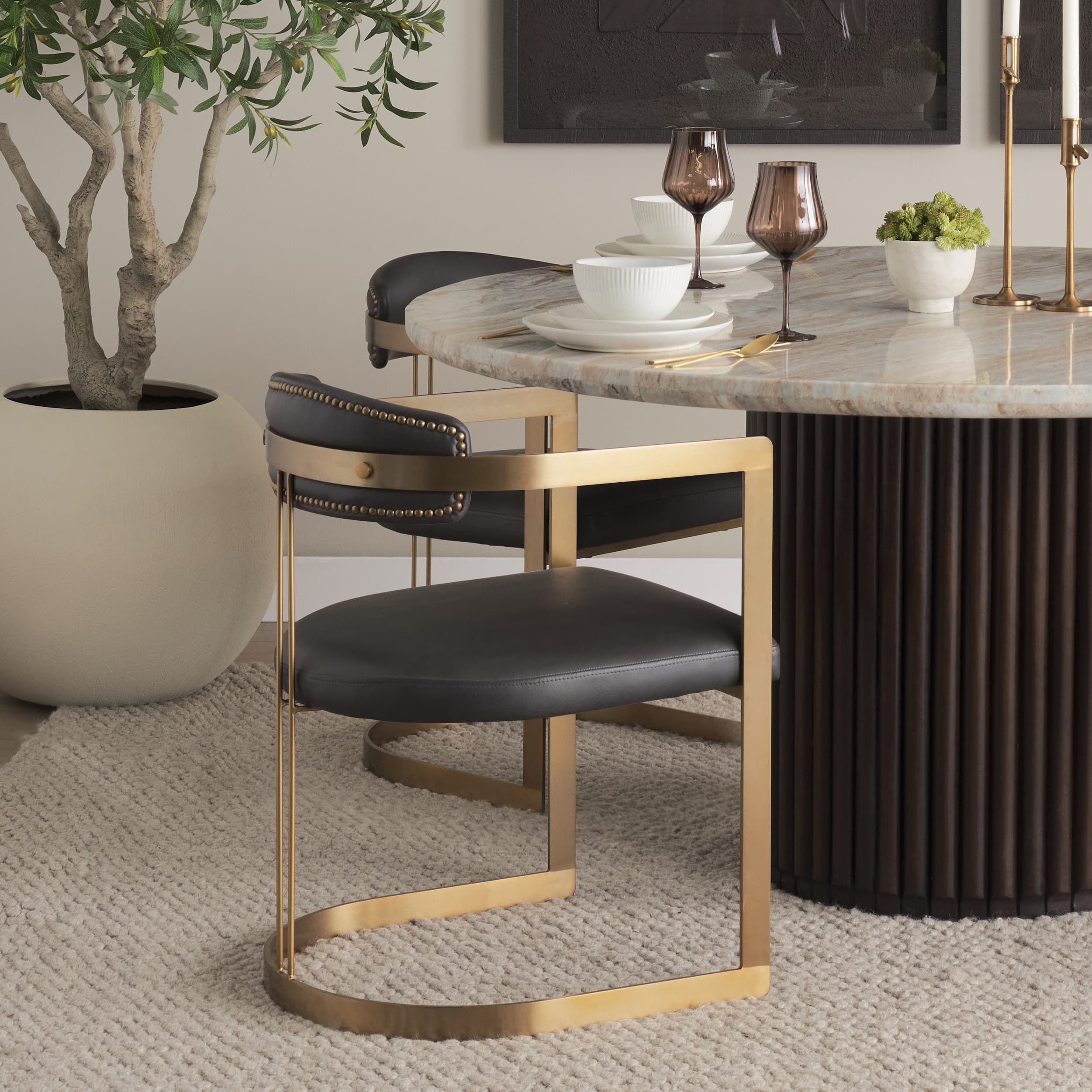 Hollyfield Curved Back Dining Side Chair | Leather w/ Iron — product photograph