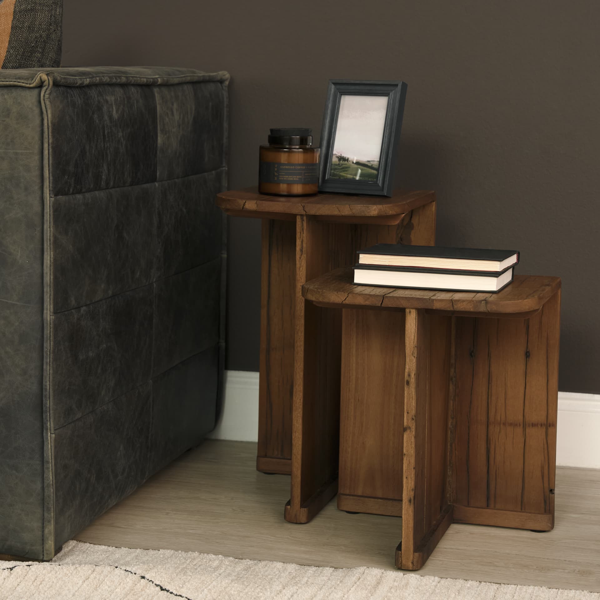 Lucan Mid-Dark Brown Reclaimed Wood Side Tables — product photograph