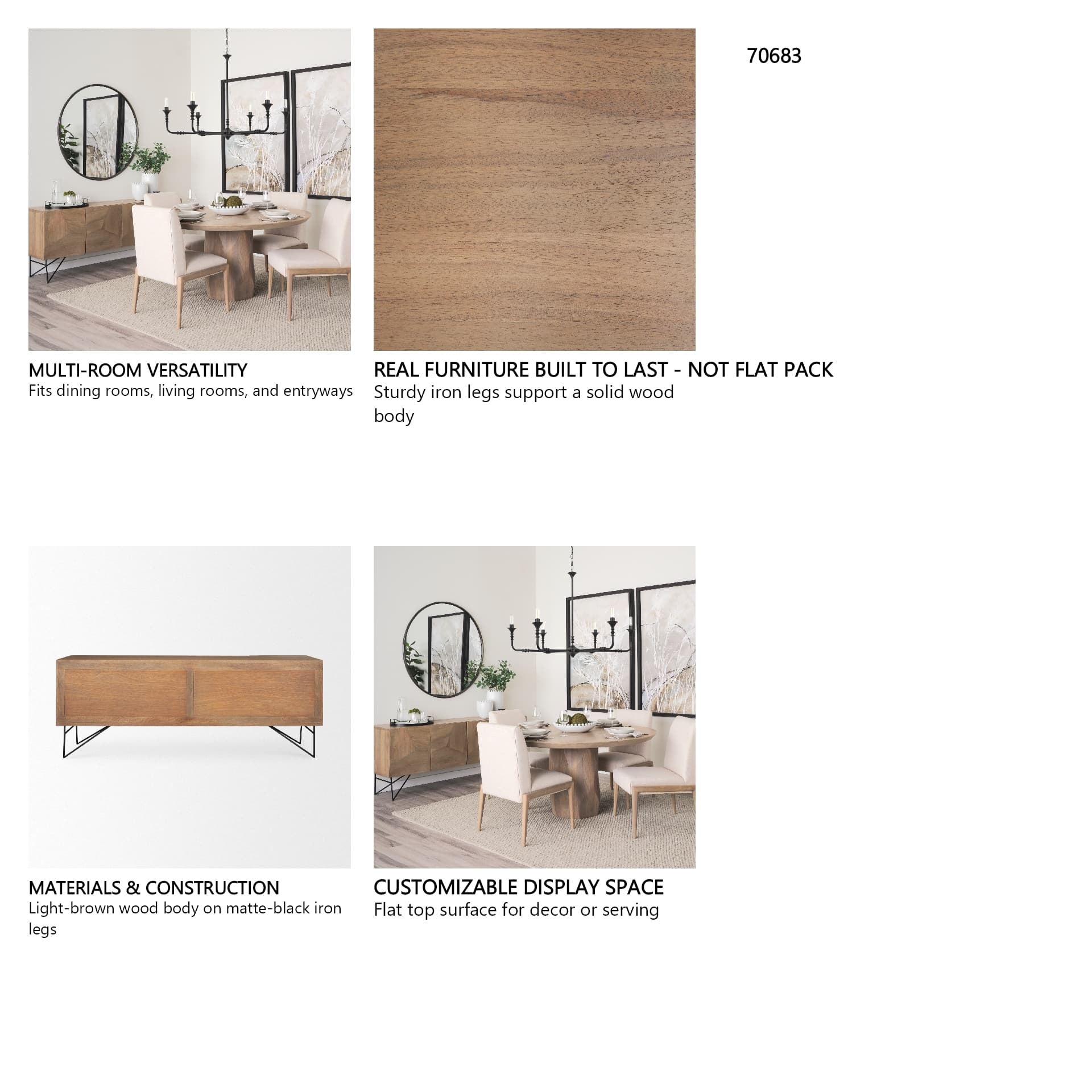 Darwin Light Brown Wooden 4 Door w/ 2 Shelves Sideboard — in a styled room