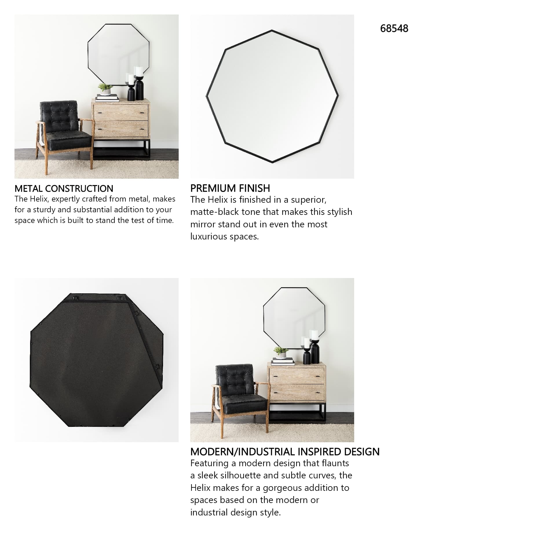 Helix 37" Octogon Black Metal Frame Mirror — in a styled room