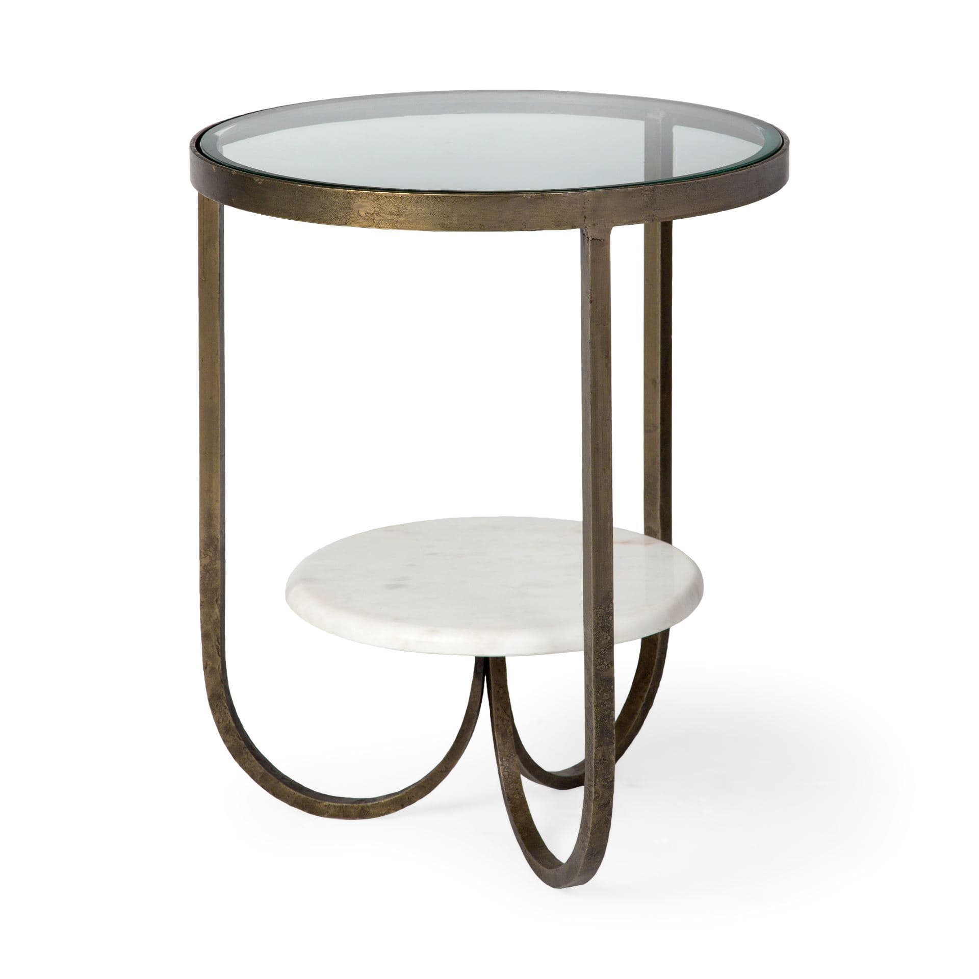 Reinhardt II 20" Round Glass Top Metal and Marble Detail End/Side Table — product photograph
